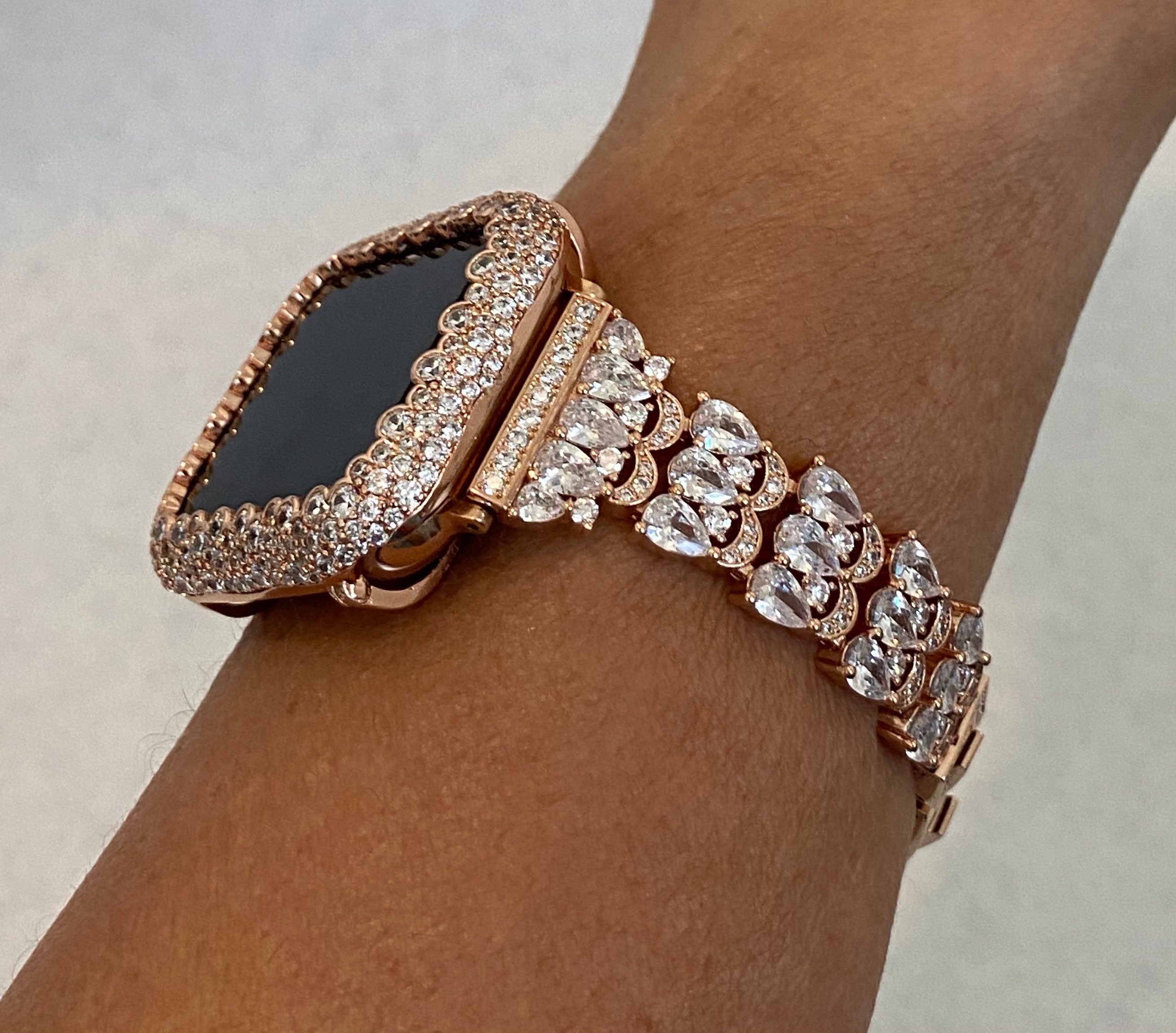 Boho Bride Apple Watch Band 38mm Rose Gold Swarovski Crystal & or Apple Watch Case Lab Diamond Bezel Iphone Watch Case Womens Bling