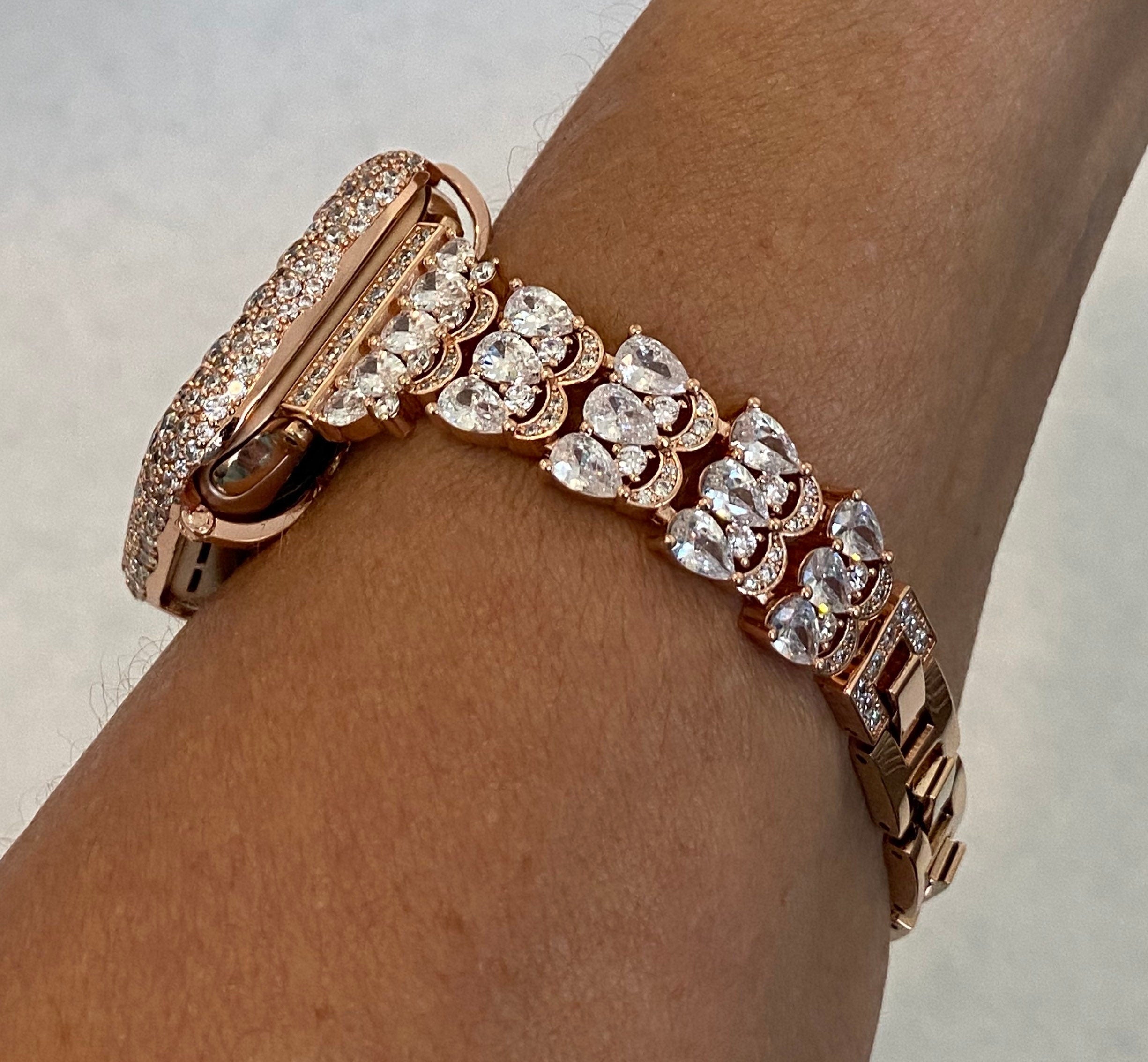 Boho Bride Apple Watch Band 38mm Rose Gold Swarovski Crystal & or Apple Watch Case Lab Diamond Bezel Iphone Watch Case Womens Bling
