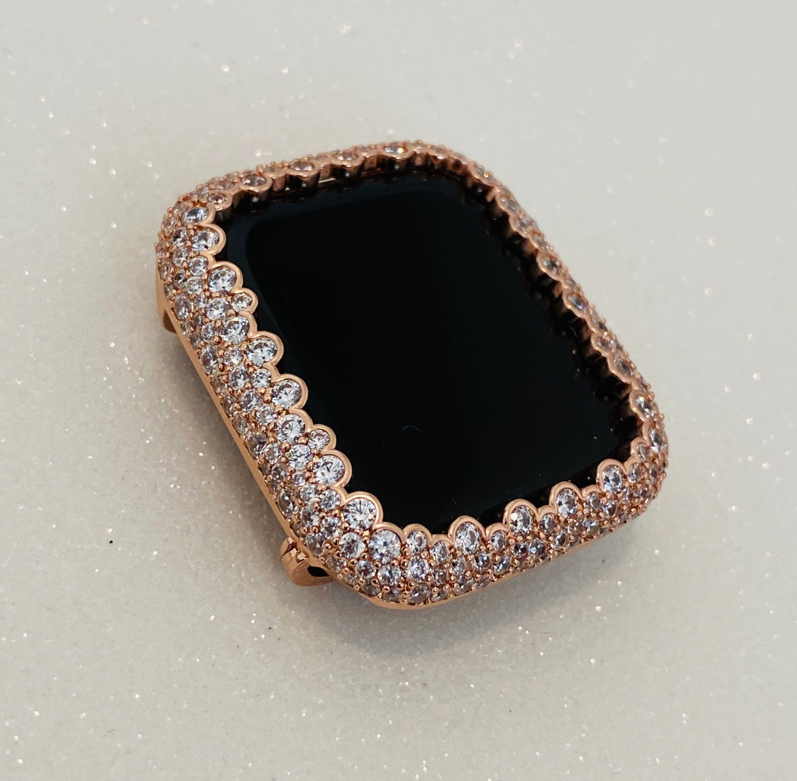 Series 9 Apple Watch Cover Rose Gold Lab Diamond Bezel Apple Watch Case 38mm-49mm Bumper Iwatch Candy Bling Smartwatch Bumper Faceplate