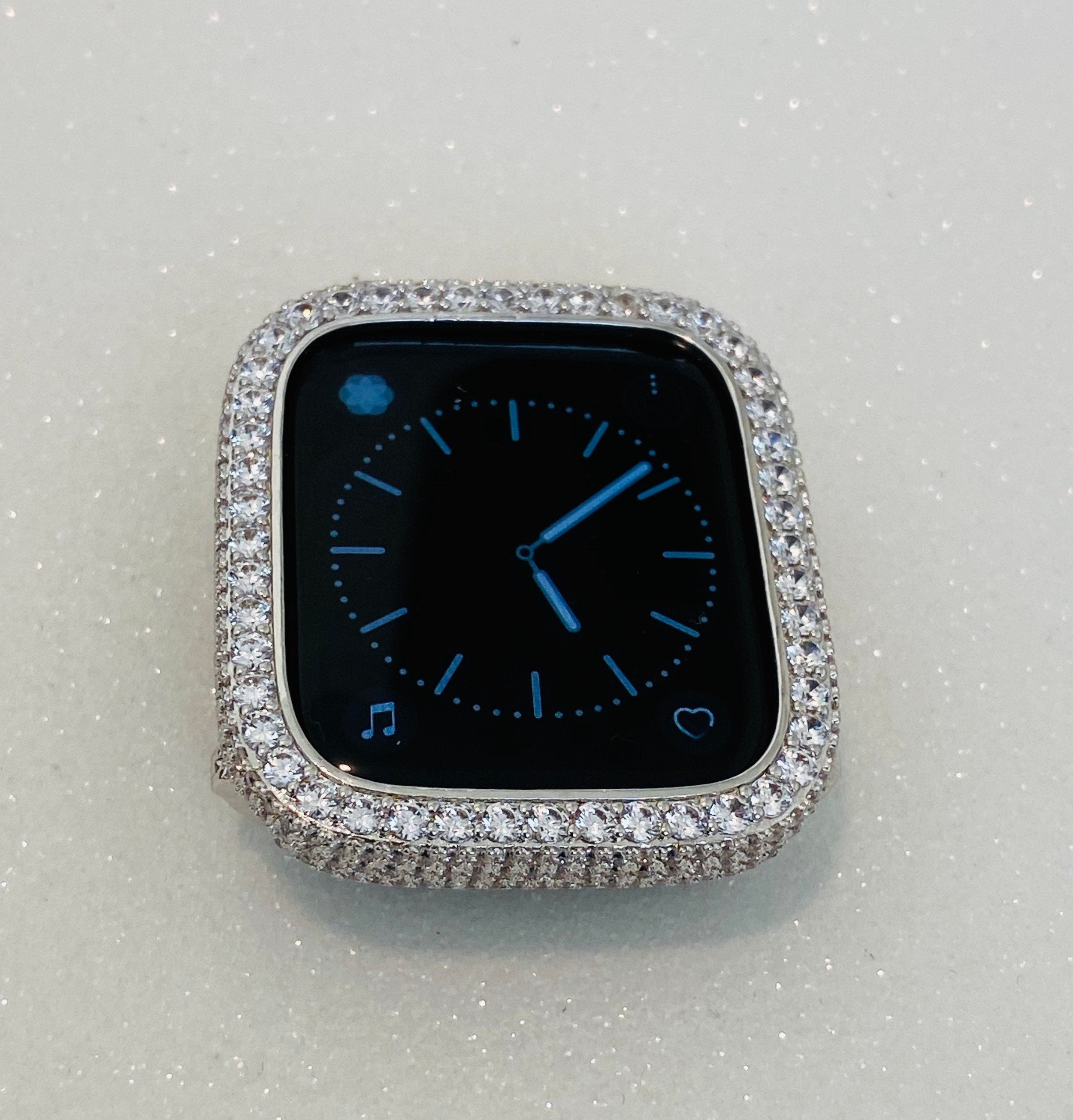 Custom Apple Watch Cover Silver Lab Diamond Bezel, Apple Watch Case Bling 38mm 40mm 41mm 42mm 44mm 45mm 46mm 49mm Ultra Iphone Watch Cover