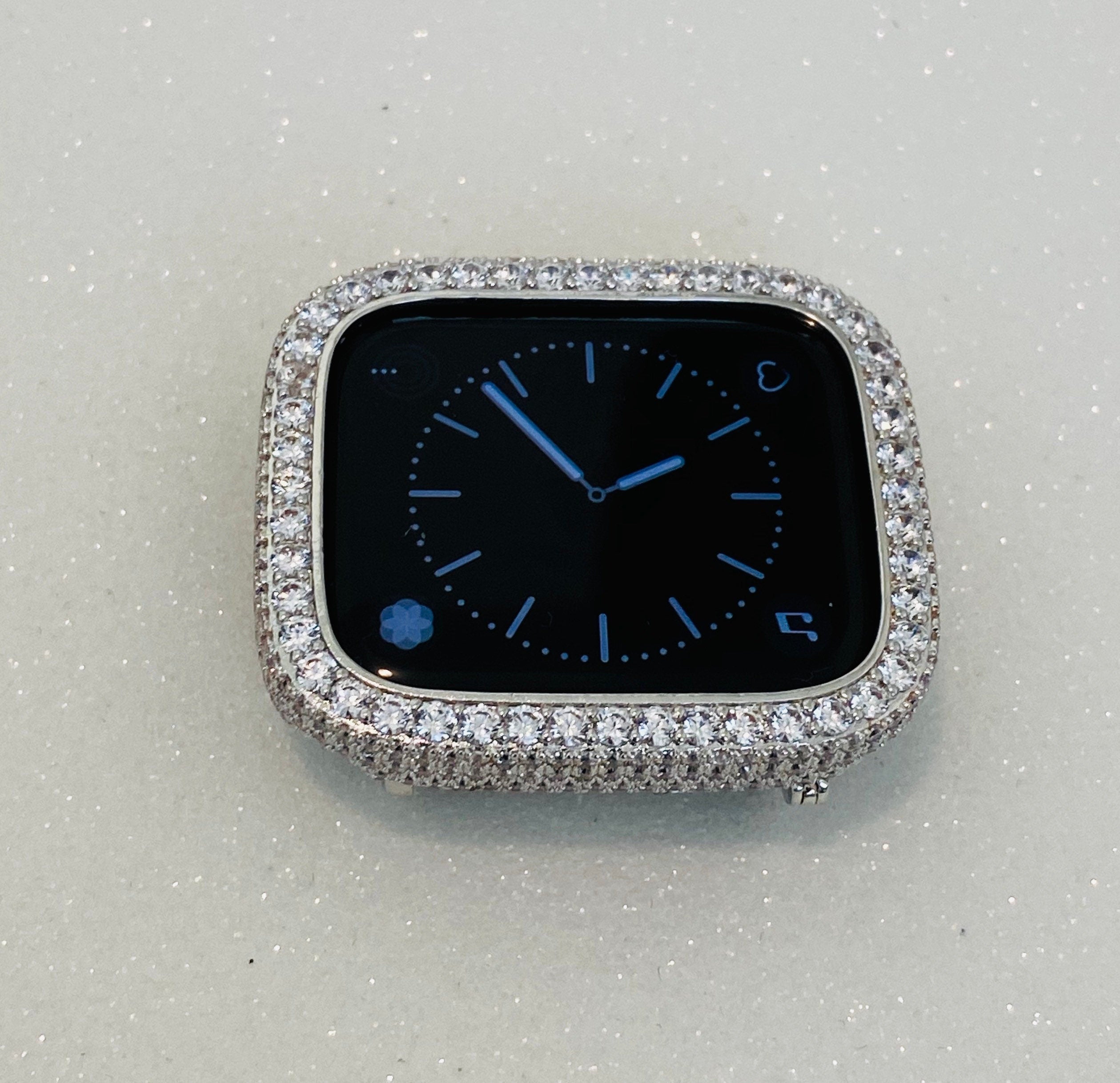 Custom Apple Watch Cover Silver Lab Diamond Bezel, Apple Watch Case Bling 38mm 40mm 41mm 42mm 44mm 45mm 46mm 49mm Ultra Iphone Watch Cover