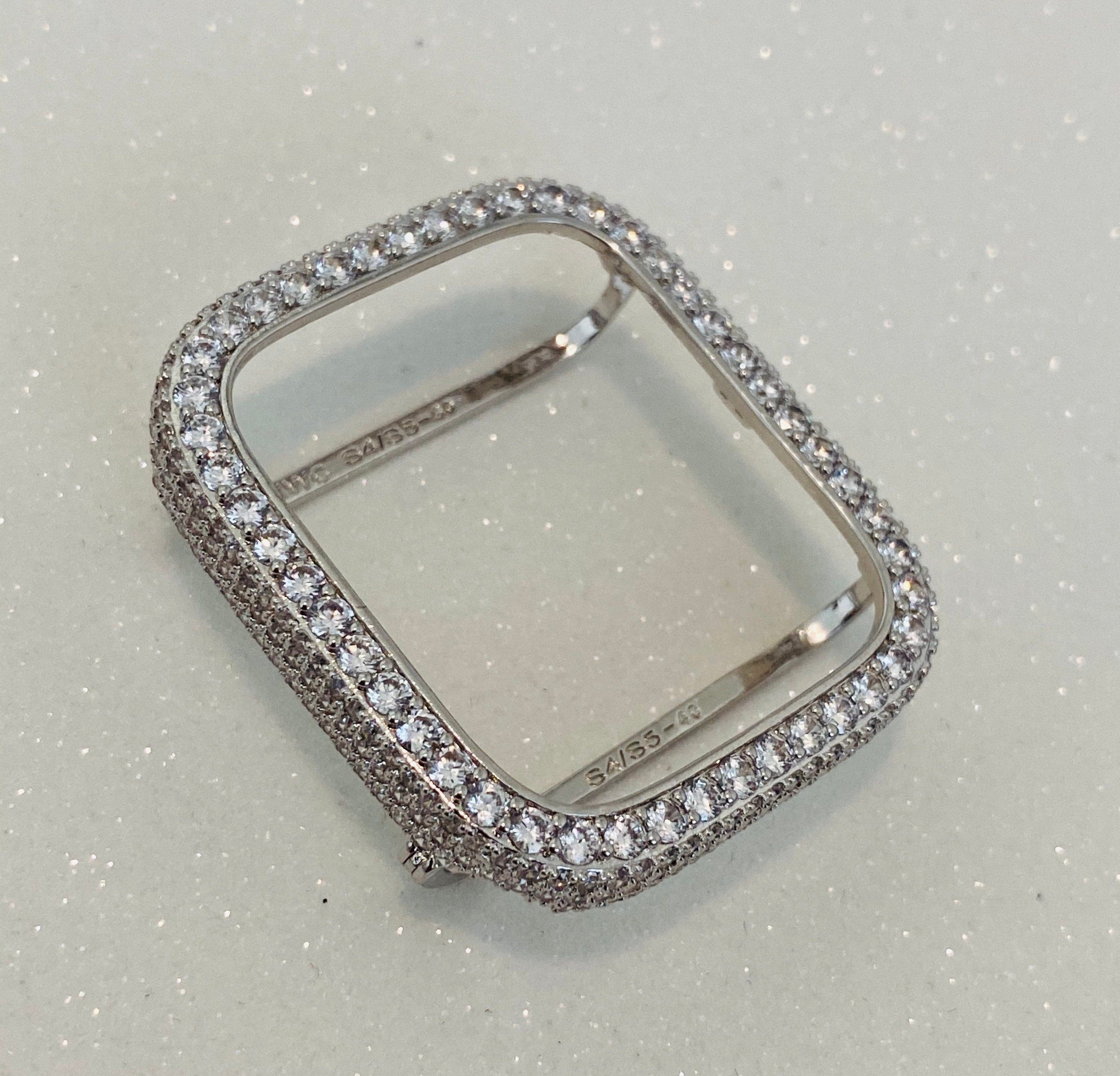 Custom Apple Watch Cover Silver Lab Diamond Bezel, Apple Watch Case Bling 38mm 40mm 41mm 42mm 44mm 45mm 46mm 49mm Ultra Iphone Watch Cover