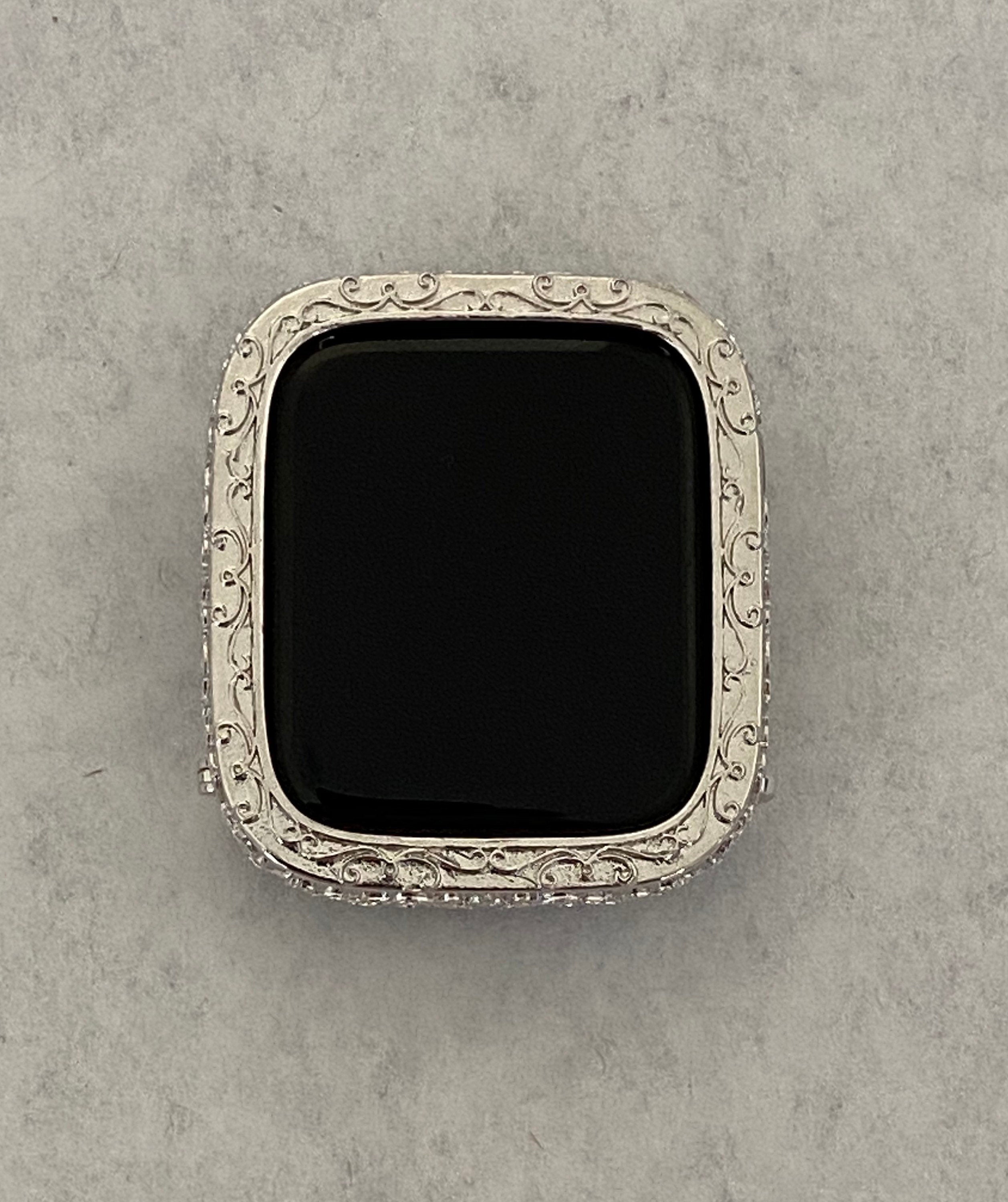 Custom Apple Watch Bezel Cover Silver 40mm 44mm Apple Watch Case Protective Bumper Case Hand Made Final Sale gift for her, iphone watch