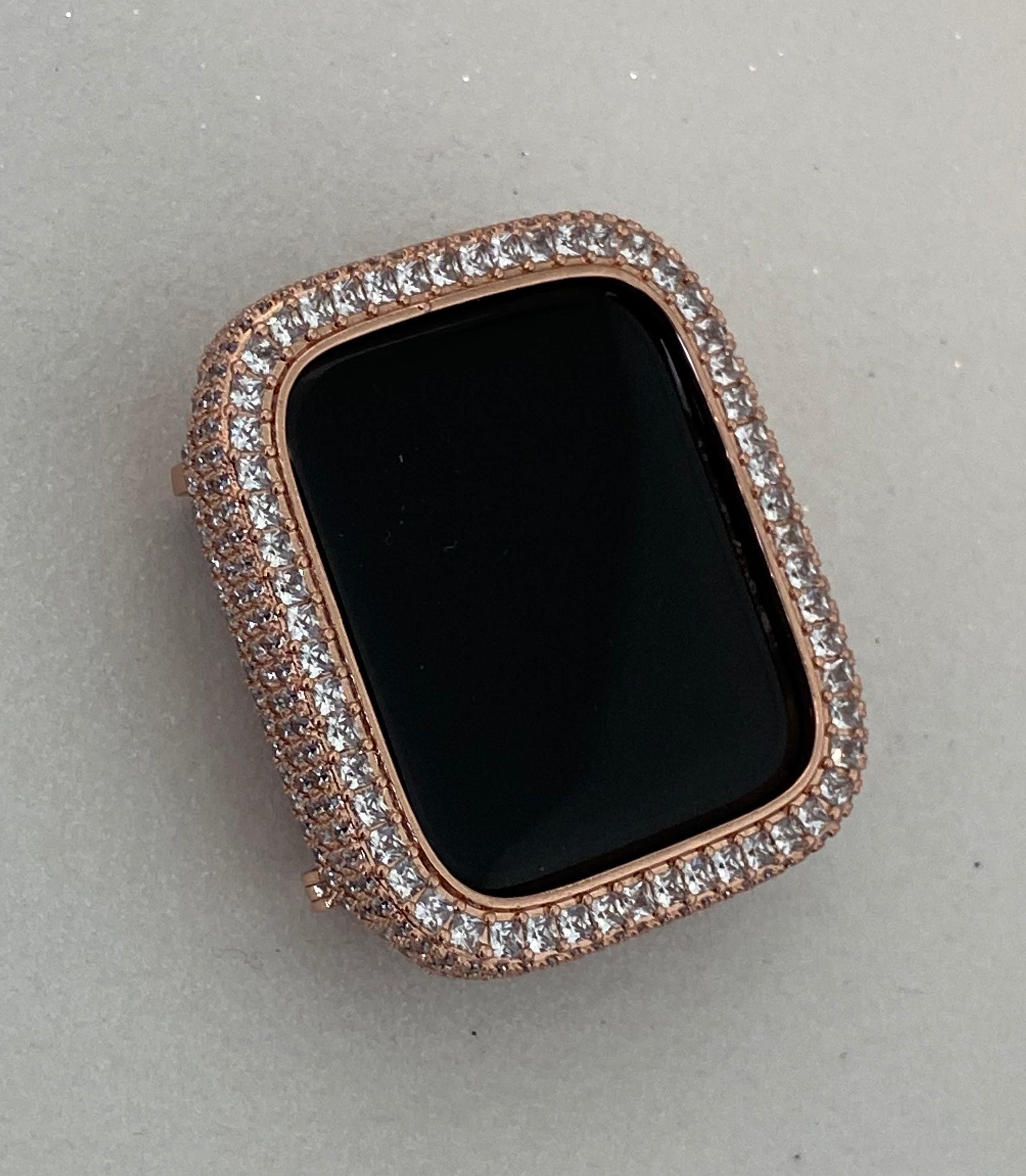 Rose Gold Apple Watch Cover with 2.5mm Square Lab Diamonds Apple Watch Case Smartwatch Bumper Bling 40mm 44mm Iwatch Candy Series 4-6