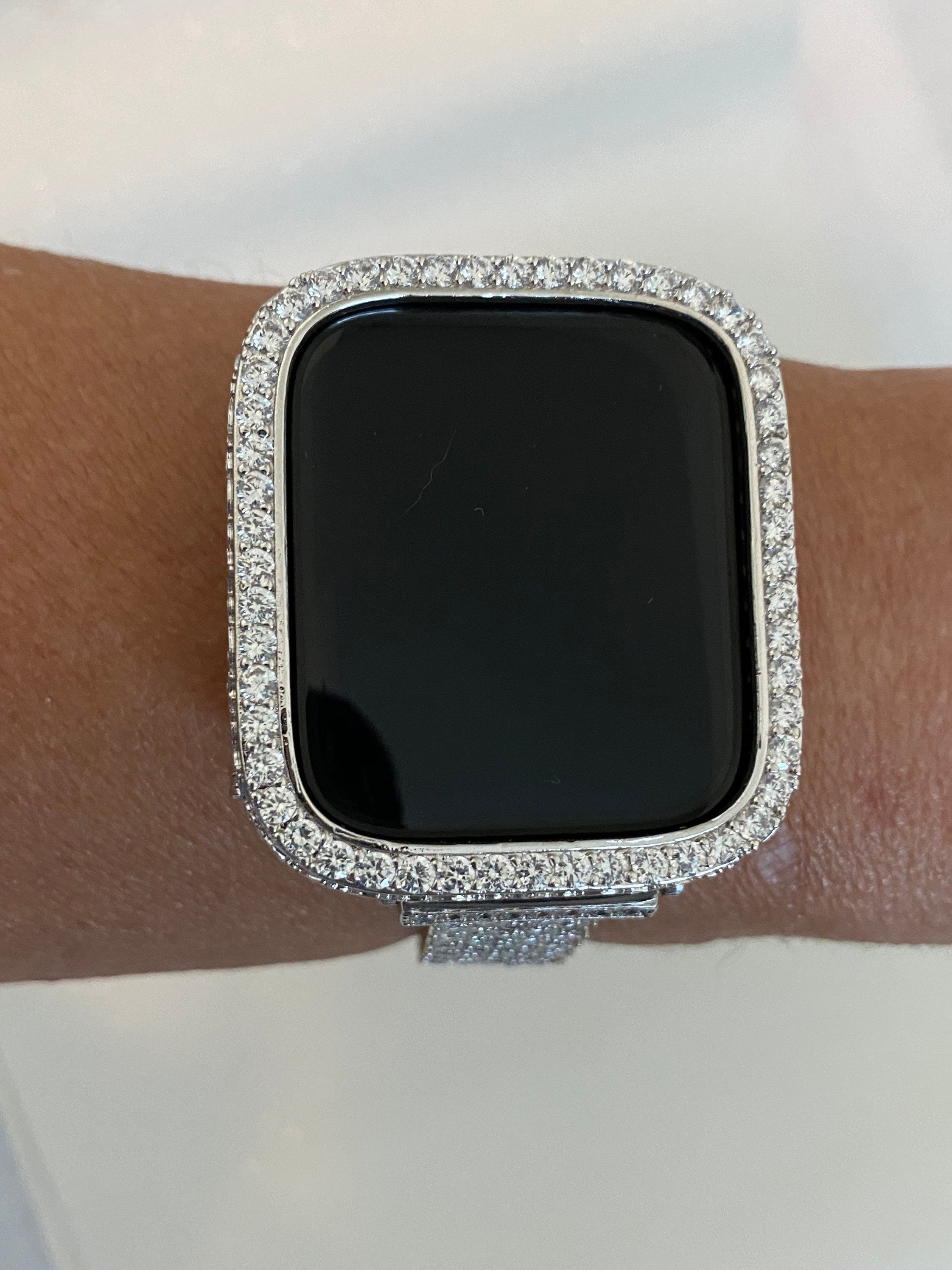 Apple Watch Cover Womens Lab Diamond Bezel Silver Apple Watch Case Protective Bumper 40mm 44mm Bling Iwatch Candy
