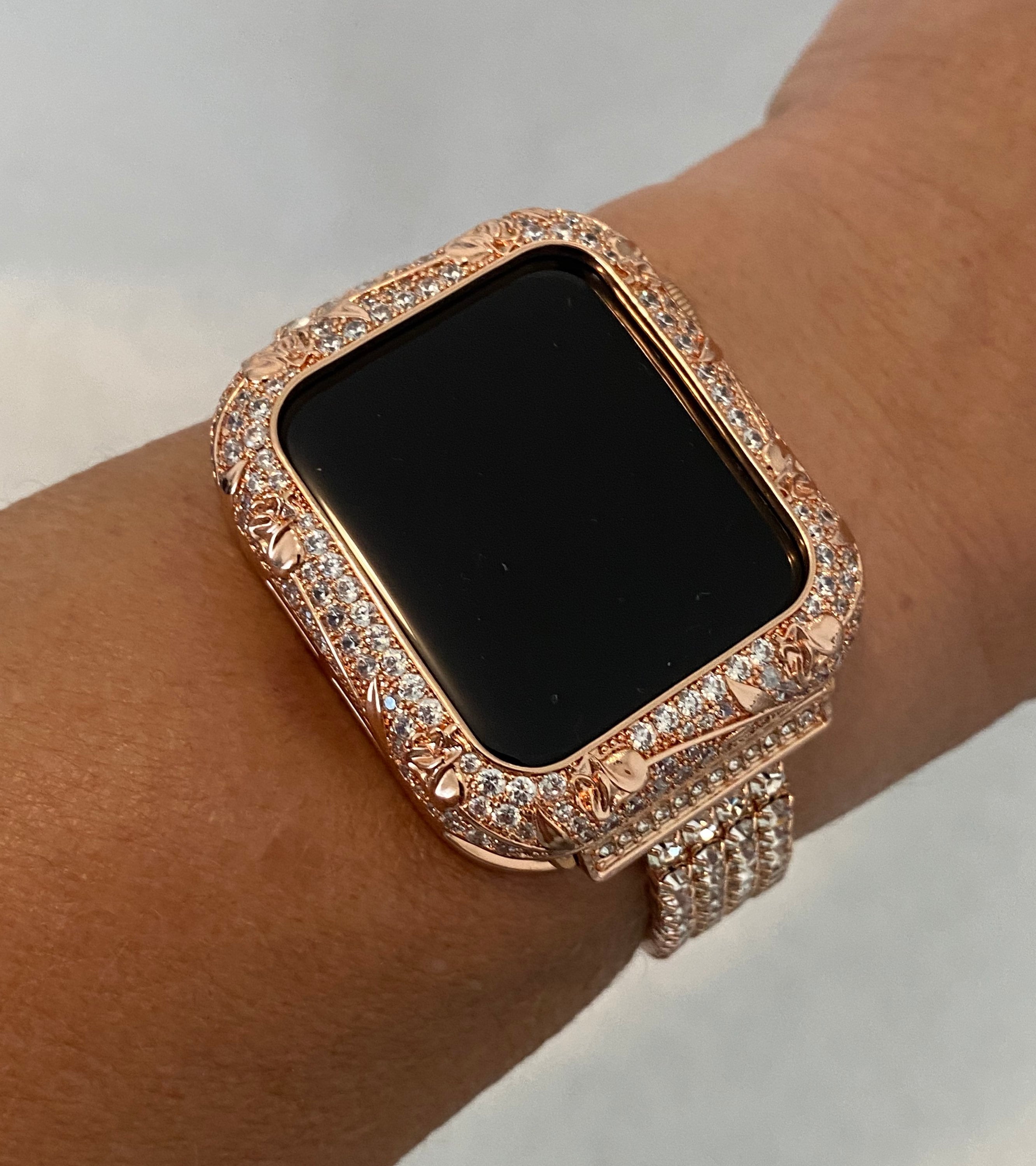 Apple Watch Band Women Rose Gold 38mm 40mm 41mm 42mm 44mm 45mm & or Apple Watch Case Crystal Apple Watch Cover Iwatch Candy Bling