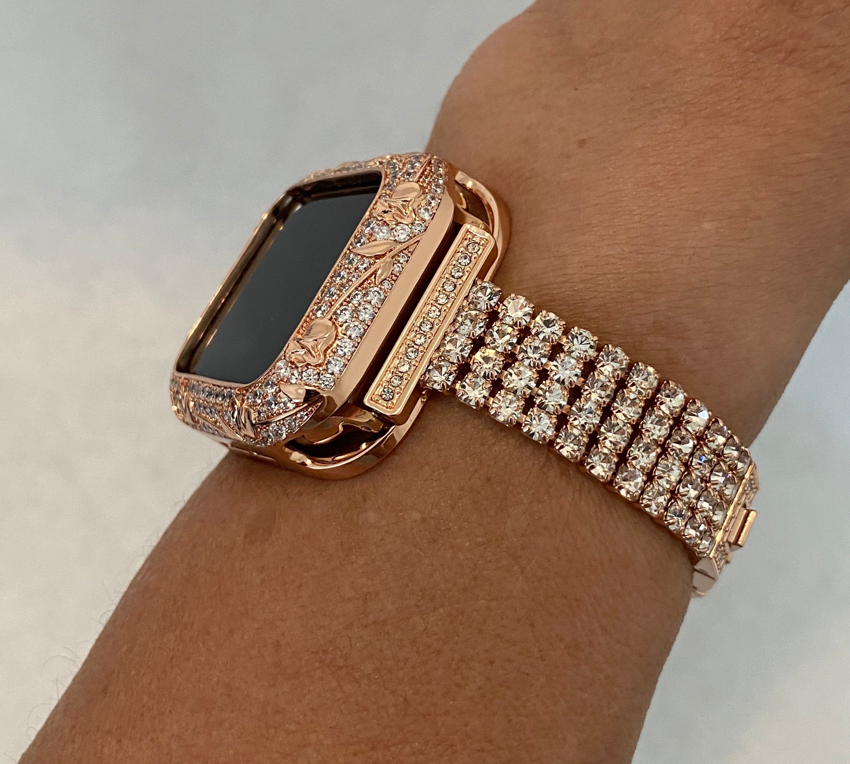 Apple Watch Band Women Rose Gold 38mm 40mm 41mm 42mm 44mm 45mm & or Apple Watch Case Crystal Apple Watch Cover Iwatch Candy Bling
