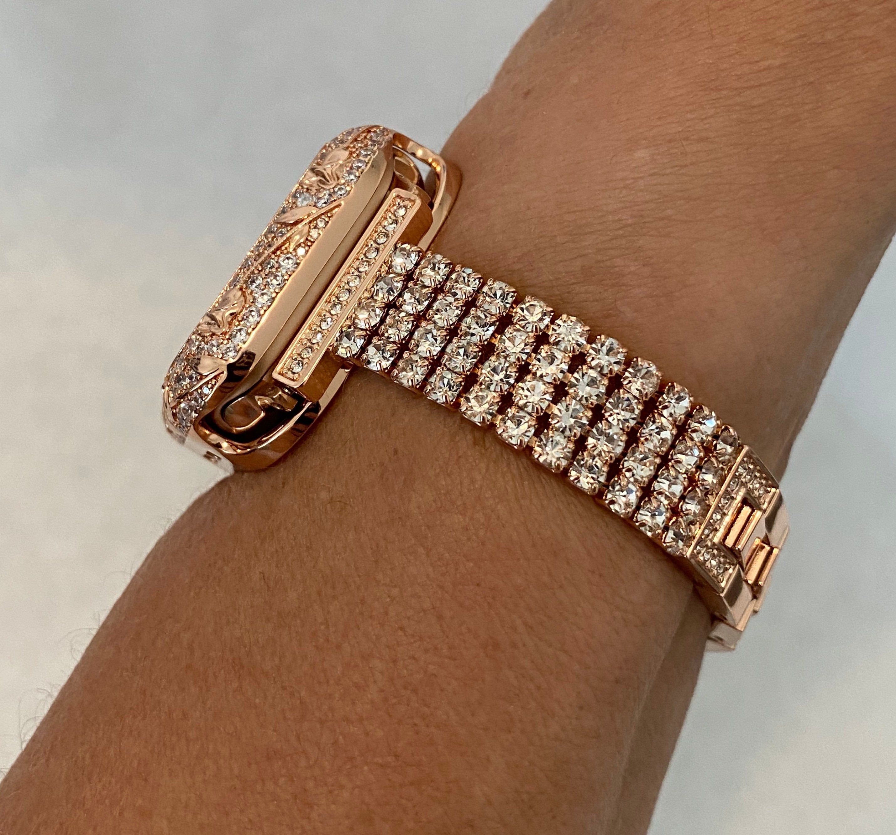 Apple Watch Band Women Rose Gold 38mm 40mm 41mm 42mm 44mm 45mm & or Apple Watch Case Crystal Apple Watch Cover Iwatch Candy Bling
