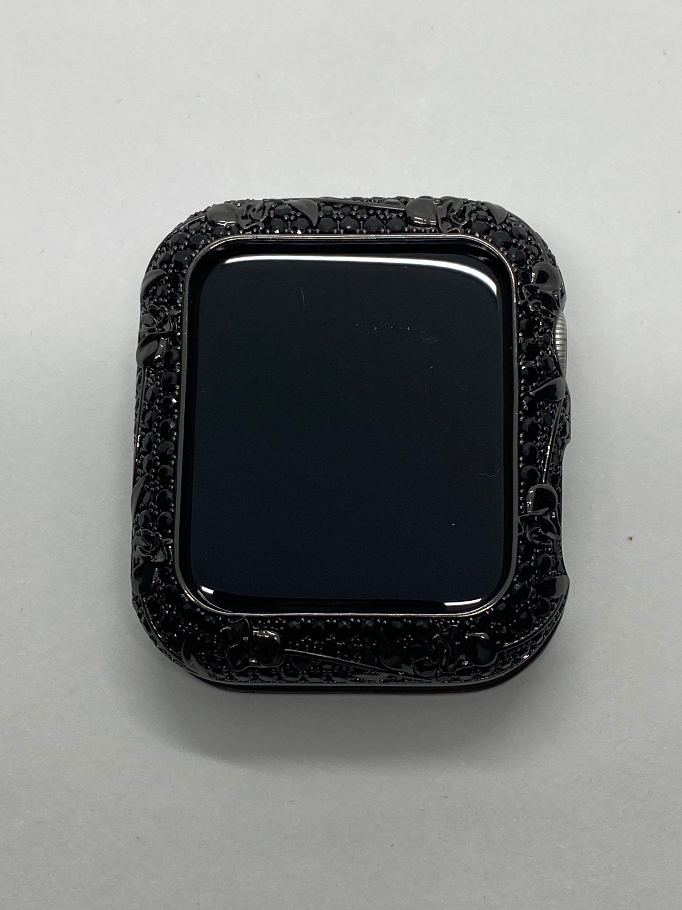 Black Apple Watch Cover Swarovski Crystals Floral Design for Iphone Watch Case Protective Watch Coverm 38mm-45mm Series 2-9 Iwatch Candy