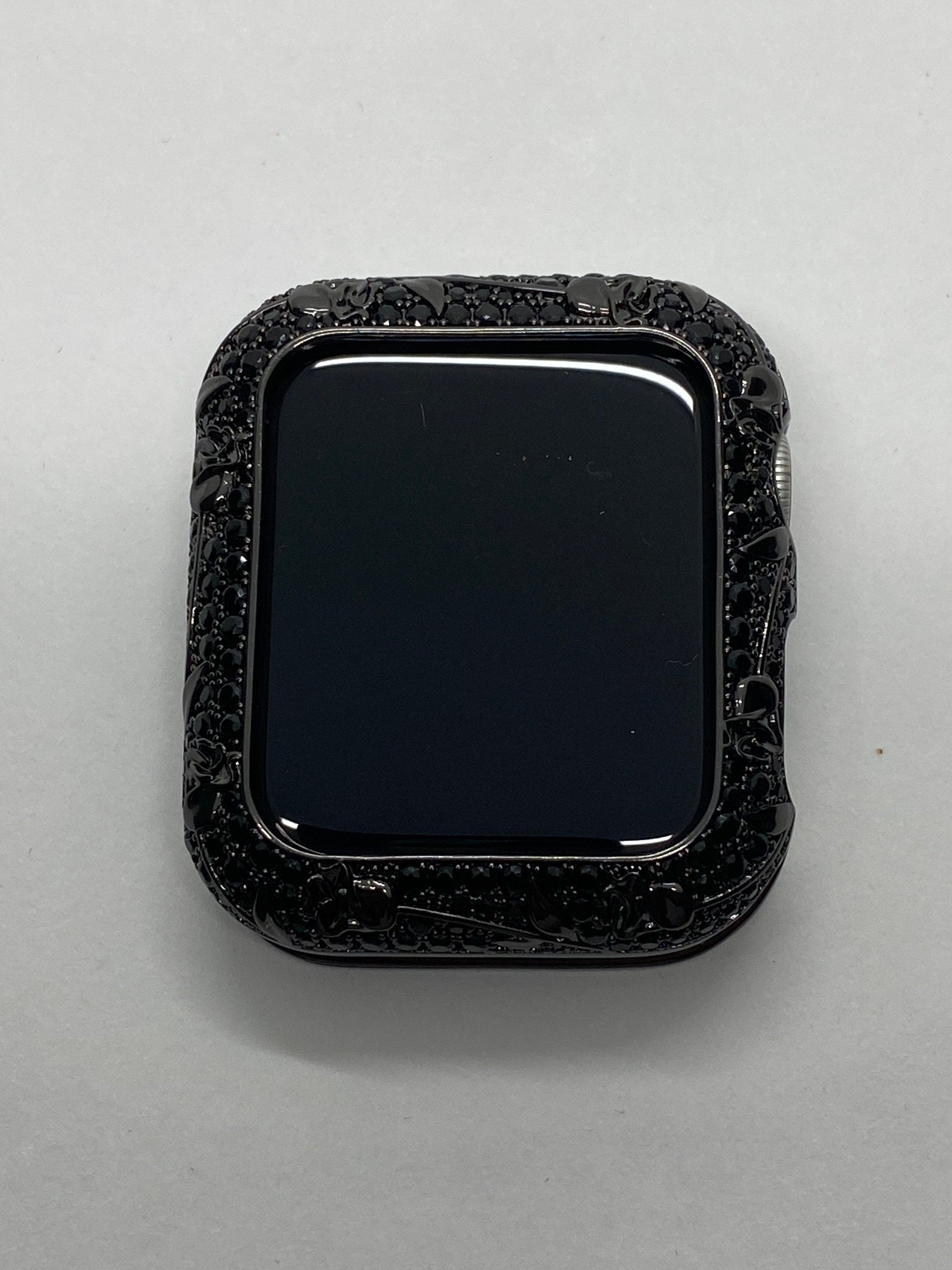 Black Apple Watch Cover Swarovski Crystals Floral Design for Iphone Watch Case Protective Watch Coverm 38mm-45mm Series 2-9 Iwatch Candy