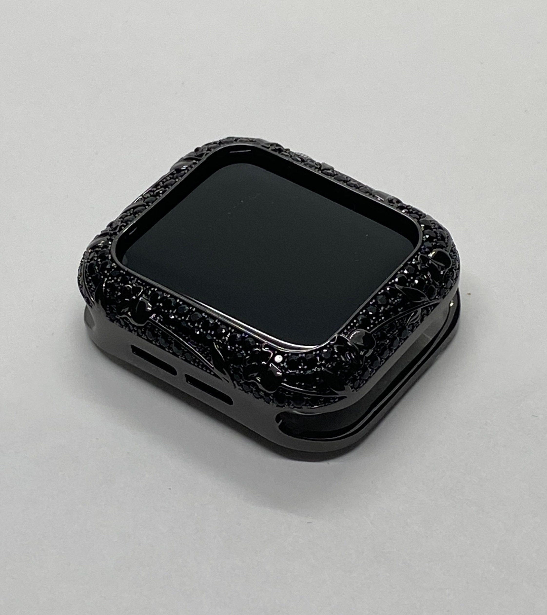 Black Apple Watch Cover Swarovski Crystals Floral Design for Iphone Watch Case Protective Watch Coverm 38mm-45mm Series 2-9 Iwatch Candy