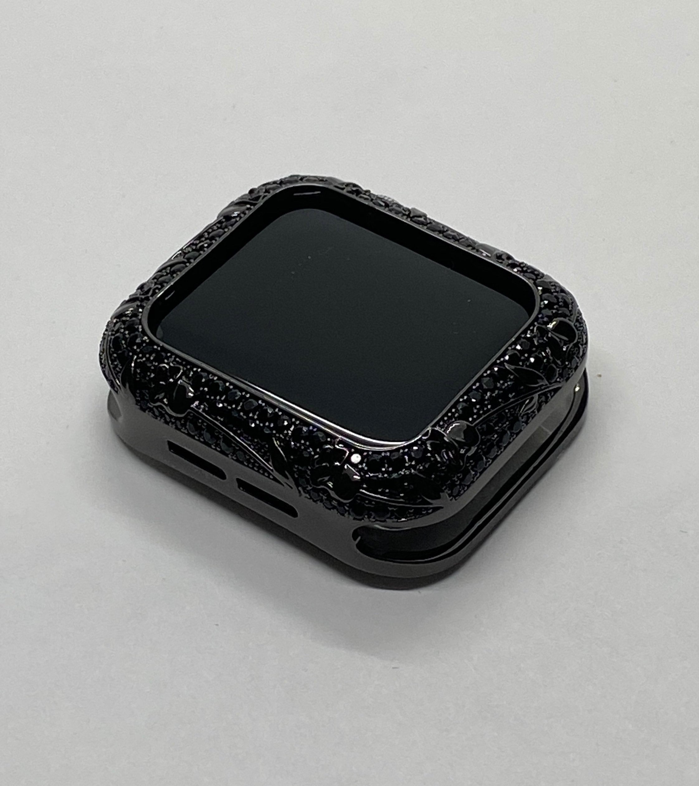 Black Apple Watch Cover Swarovski Crystals Floral Design for Iphone Watch Case Protective Watch Coverm 38mm-45mm Series 2-9 Iwatch Candy