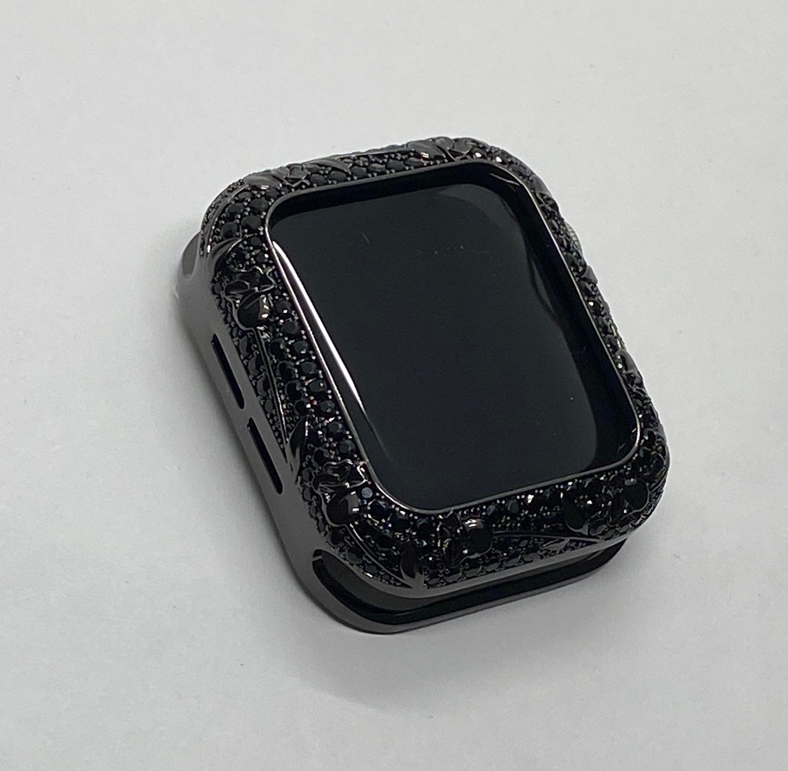 Black Apple Watch Cover Swarovski Crystals Floral Design for Iphone Watch Case Protective Watch Coverm 38mm-45mm Series 2-9 Iwatch Candy