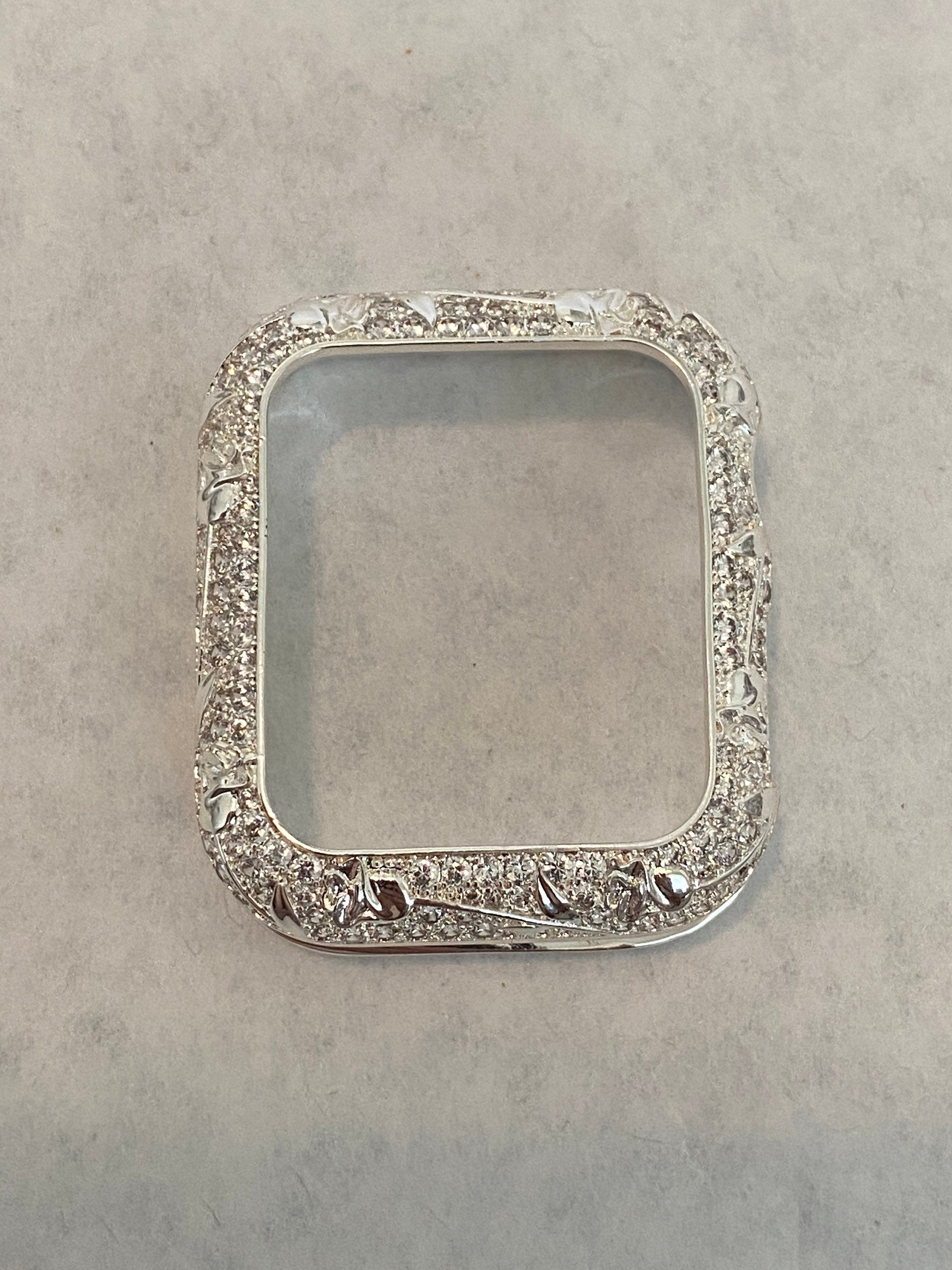 Swarovski Crystal Apple Watch Cover Silver, Apple Watch Case Floral Iphone Watch Case Bling 38mm 40mm 41mm 42mm 44mm 45mm Series 2-9 Gift