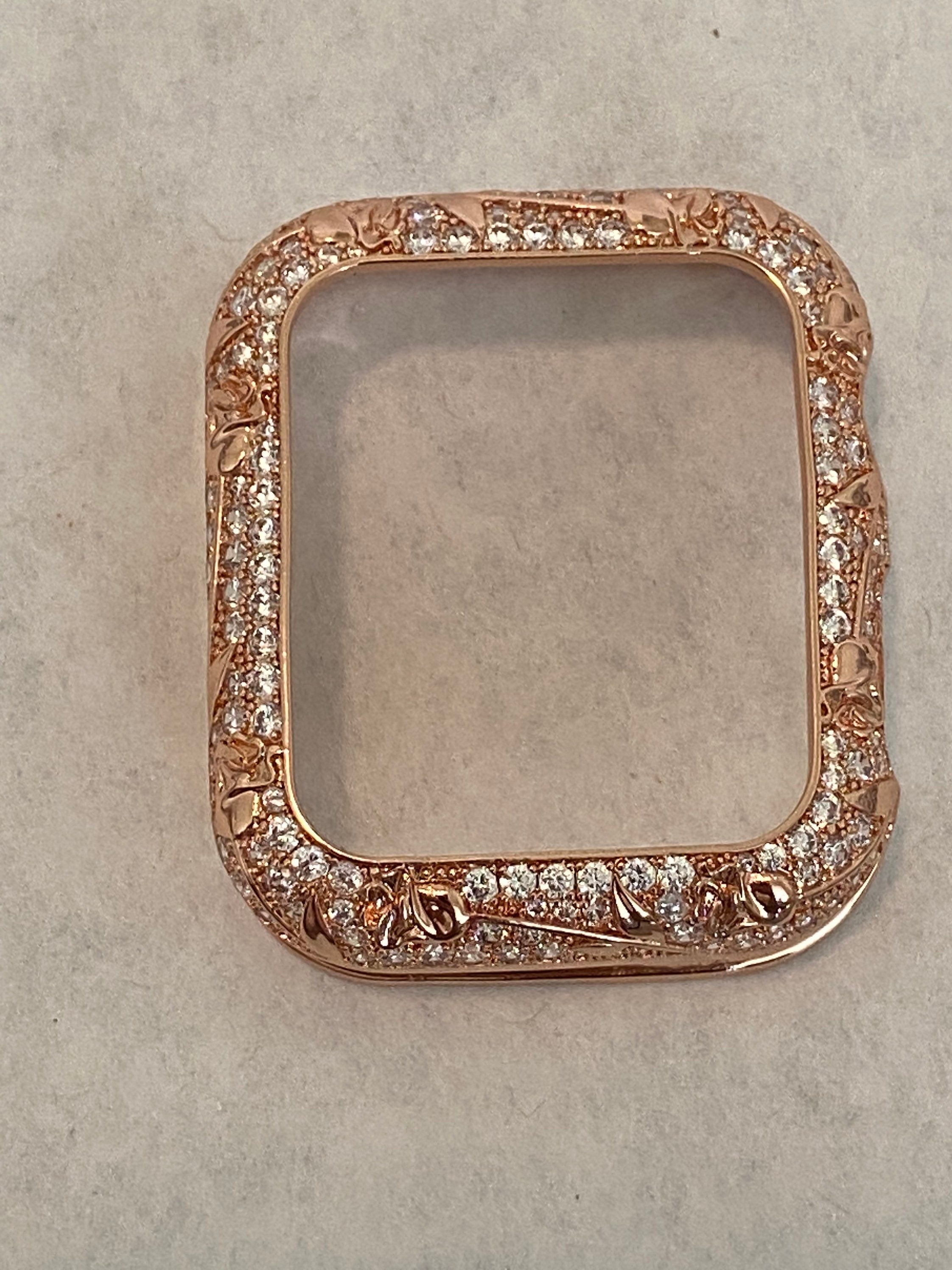 41mm 45mm Apple Watch Bezel Case Rose Gold Metal Iwatch Case Floral Design Swarovski Crystals 38mm 40mm 42mm 44mm Series 2-9 SE