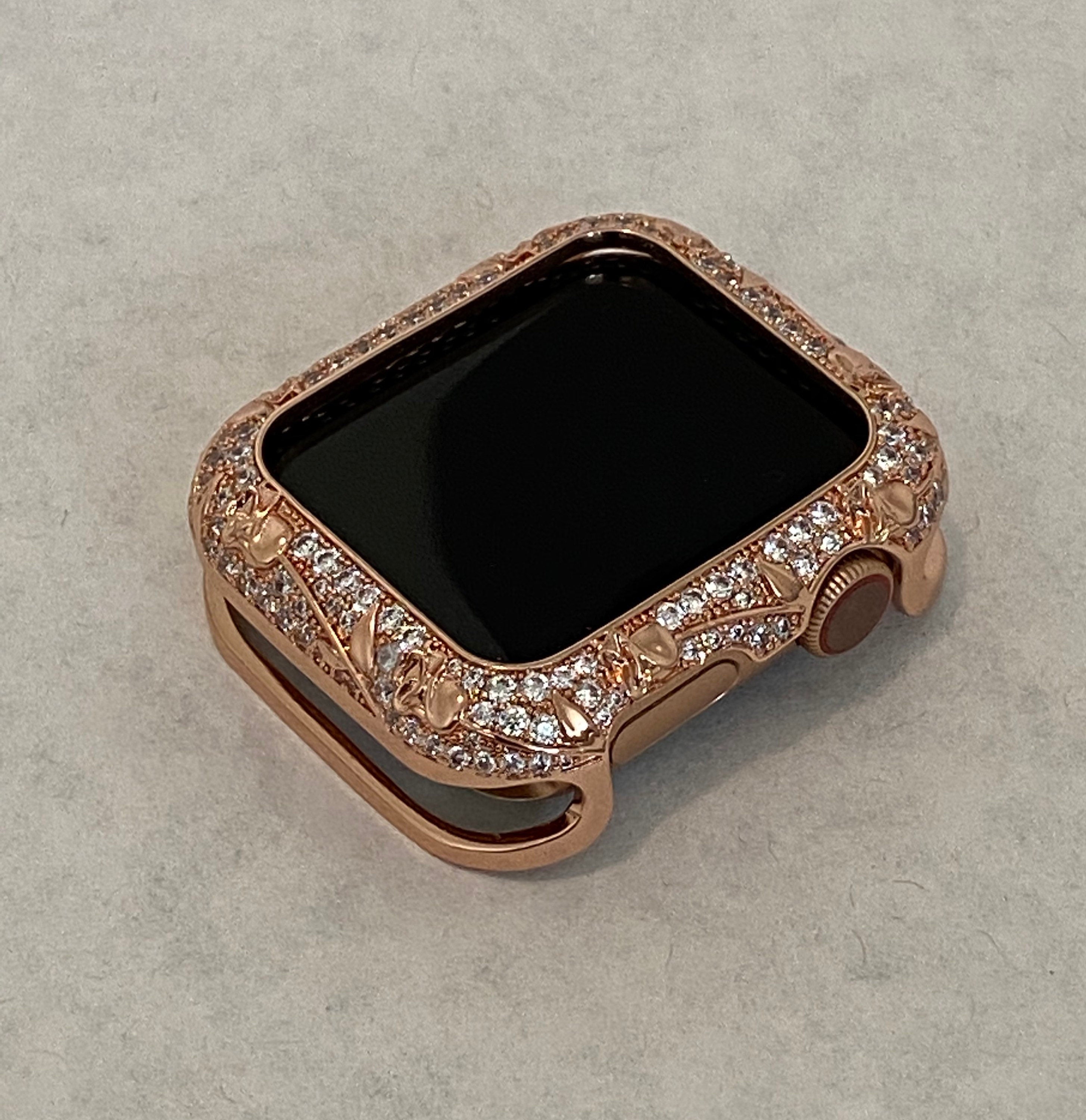 41mm 45mm Apple Watch Bezel Case Rose Gold Metal Iwatch Case Floral Design Swarovski Crystals 38mm 40mm 42mm 44mm Series 2-9 SE