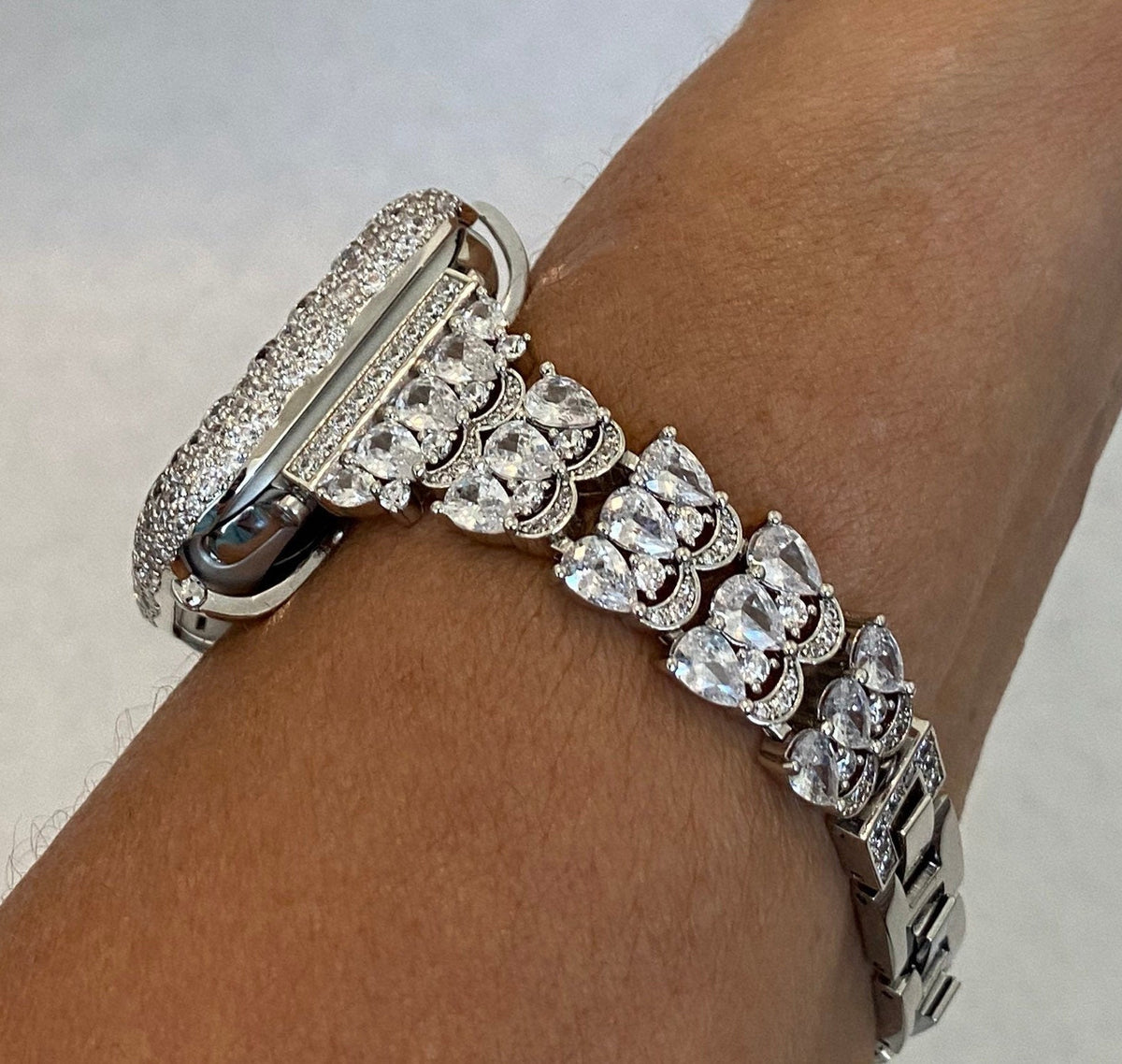 White Gold Apple Watch Band 41mm Women Silver High End Crystals & or Apple Watch Cover Lab Diamond Bezel Apple Watch Case 38mm - 49mm Ultra