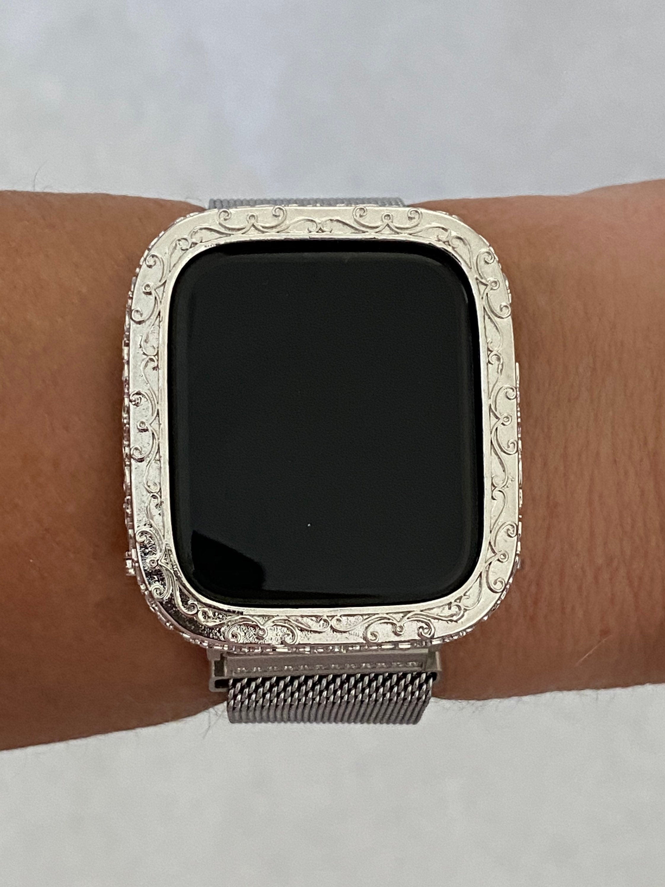 Custom Apple Watch Bezel Cover Silver 40mm 44mm Apple Watch Case Protective Bumper Case Hand Made Final Sale gift for her, iphone watch