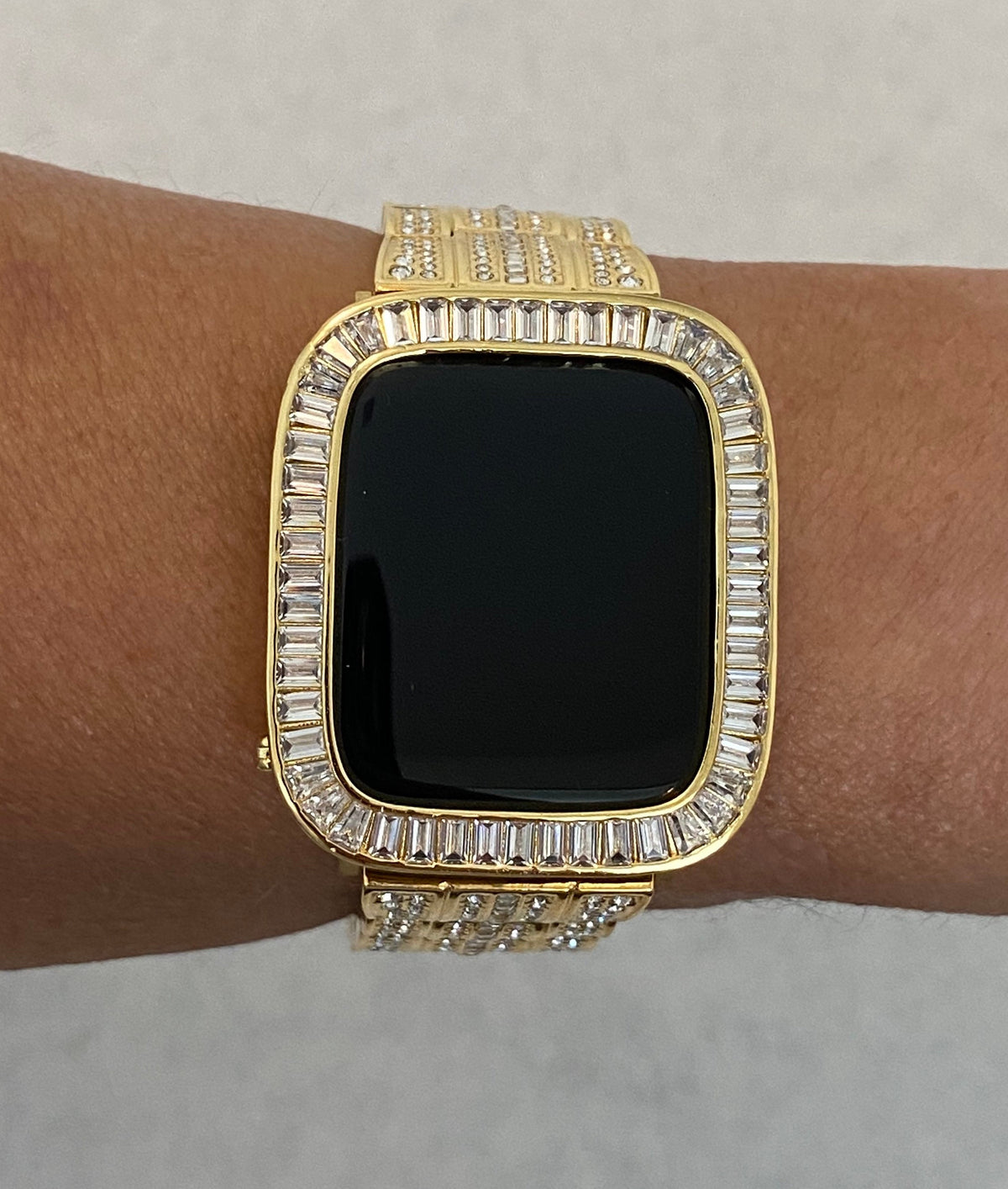 Series 2-11 Apple Watch Cover Yellow Gold Lab Diamond Bezel 38mm-46mm Iphone Watch