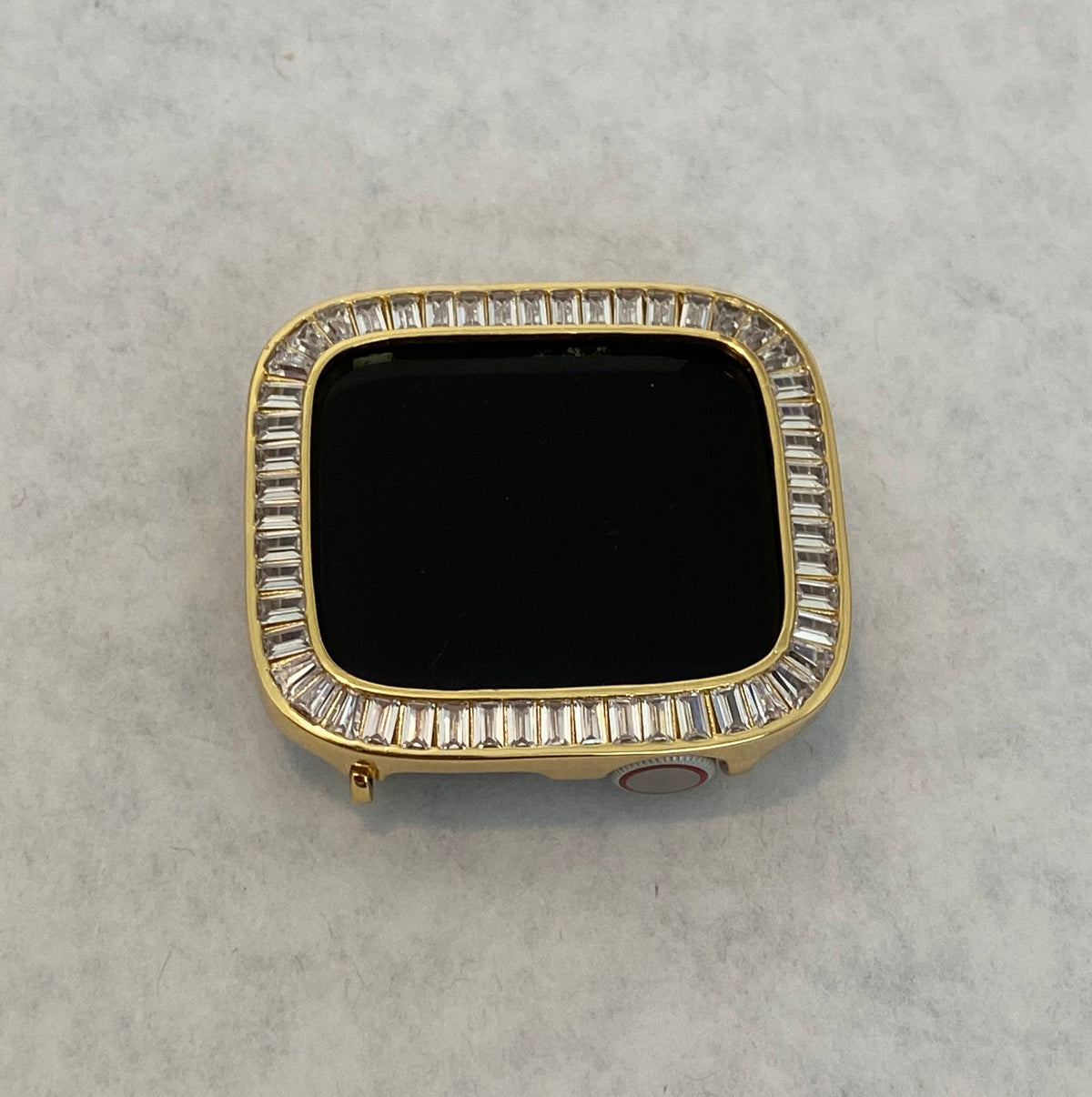 Yellow Gold Custom Apple Watch Case Lab Diamond Baguette Bezel Series 38mm-46mm Series 10-11