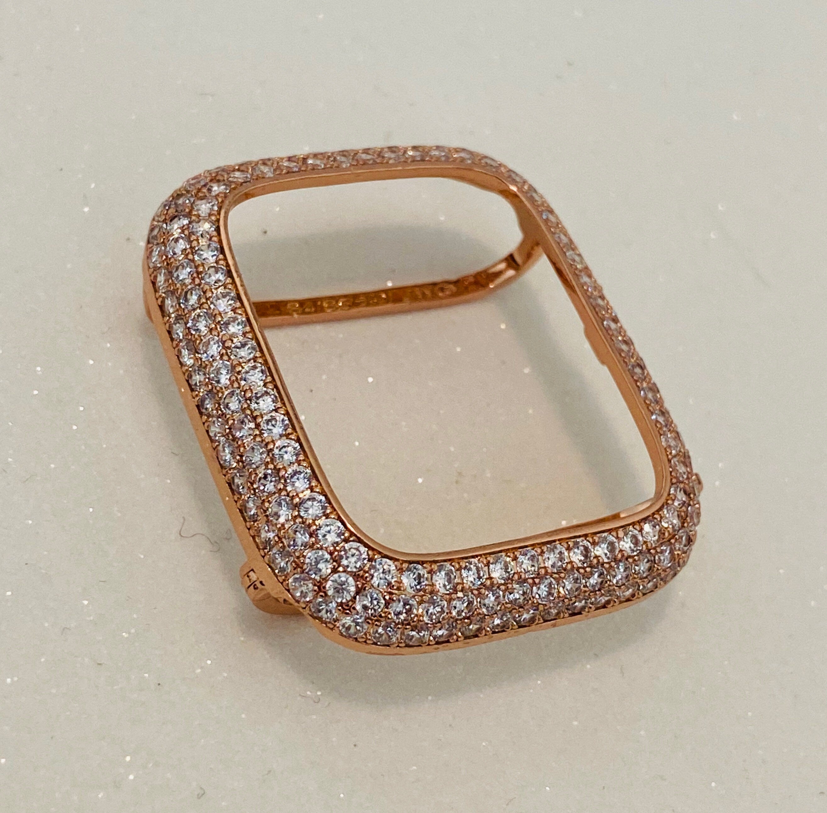 Custom Apple Watch Band Rose Gold 38mm 40mm 42mm 44mm and or Lab Diamond Bezel Cover 41mm 45mm Bling