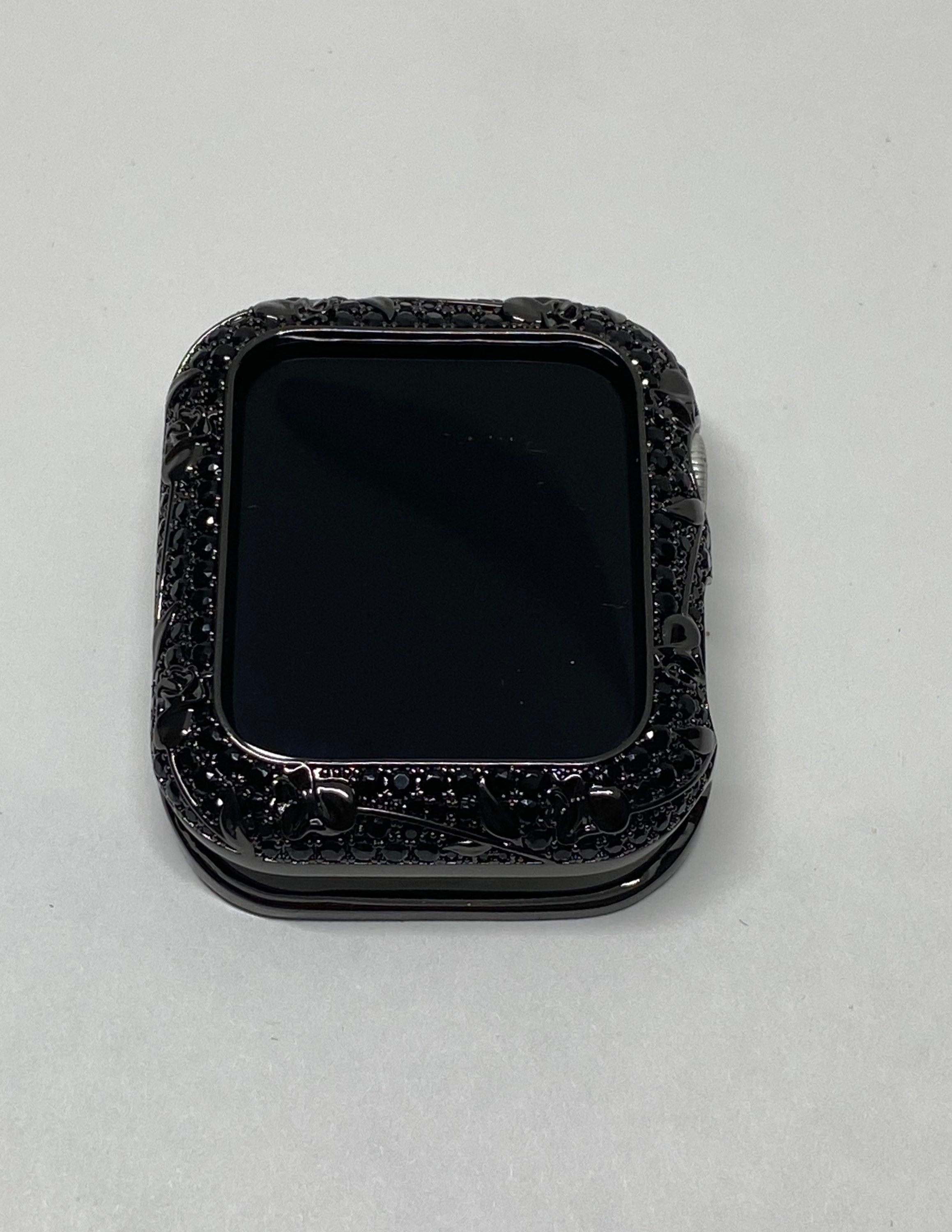Black Apple Watch Cover Swarovski Crystals Floral Design for Iphone Watch Case Protective Watch Coverm 38mm-45mm Series 2-9 Iwatch Candy