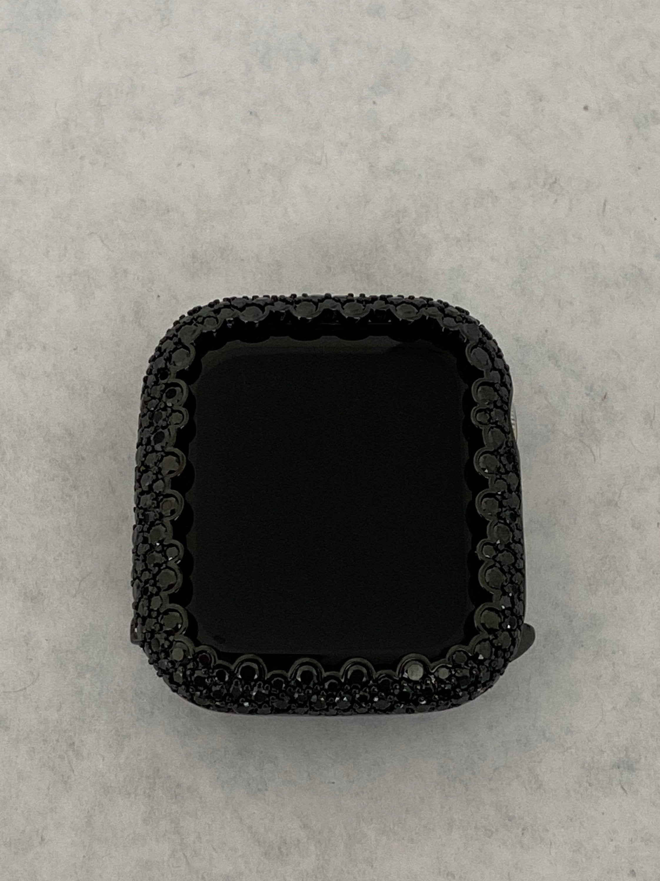 Black on Black Apple Watch Cover 41mm 45mm 49mm Ultra Apple Watch Case Lab Diamond Smartwatch Bumper 38-44mm Series 2-10 Gift for he6