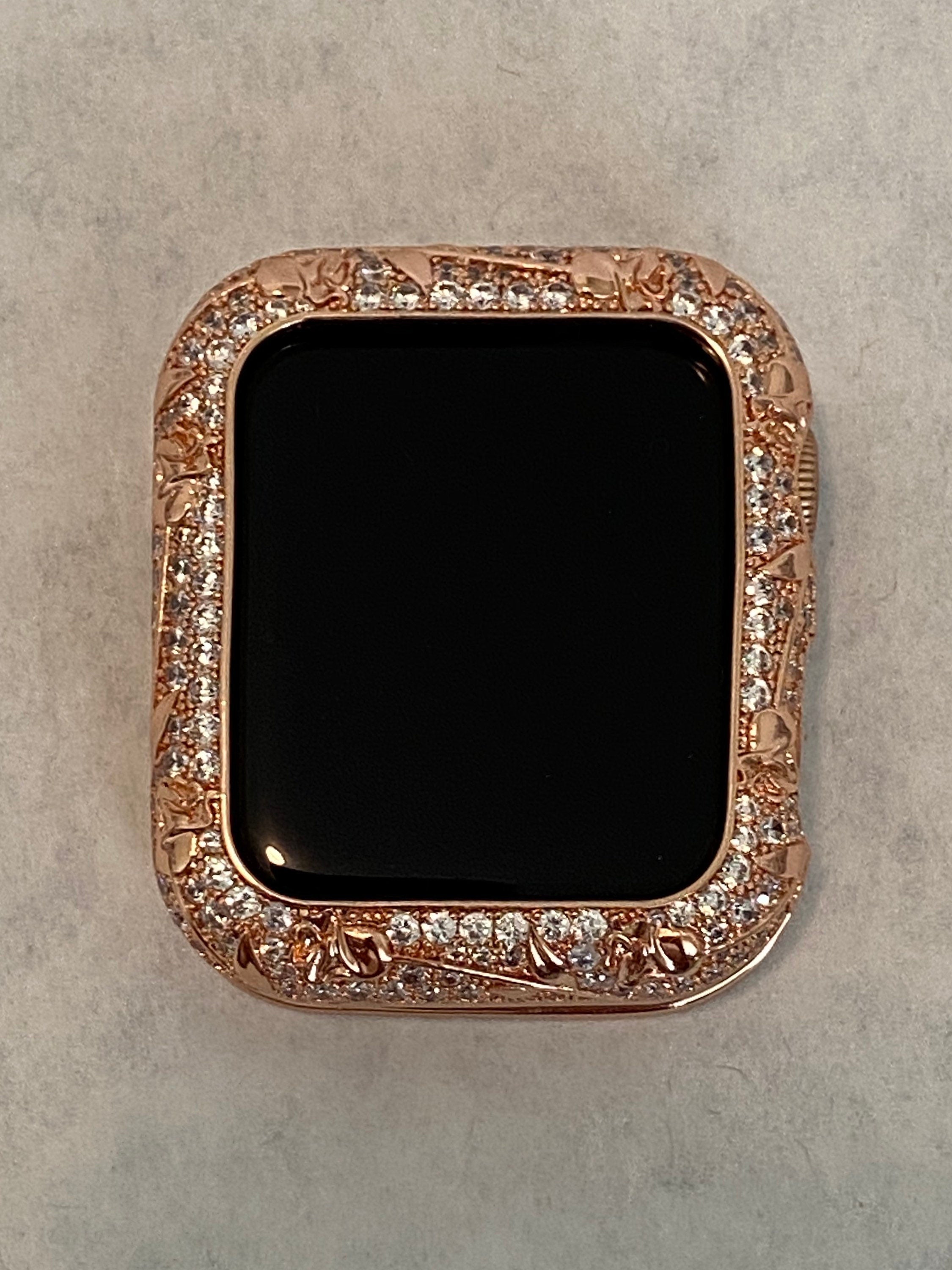 41mm 45mm Apple Watch Bezel Case Rose Gold Metal Iwatch Case Floral Design Swarovski Crystals 38mm 40mm 42mm 44mm Series 2-9 SE