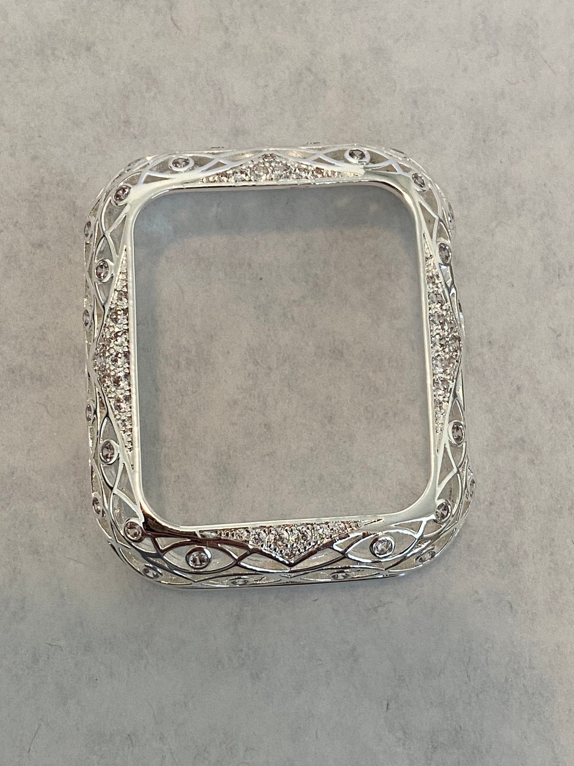 Series 2-10 Apple Watch Cover Silver Lace Design Metal Protective Bumper Apple Watch Case Swarovski Crystal 38mm-46mm Custom Iwatch Candy