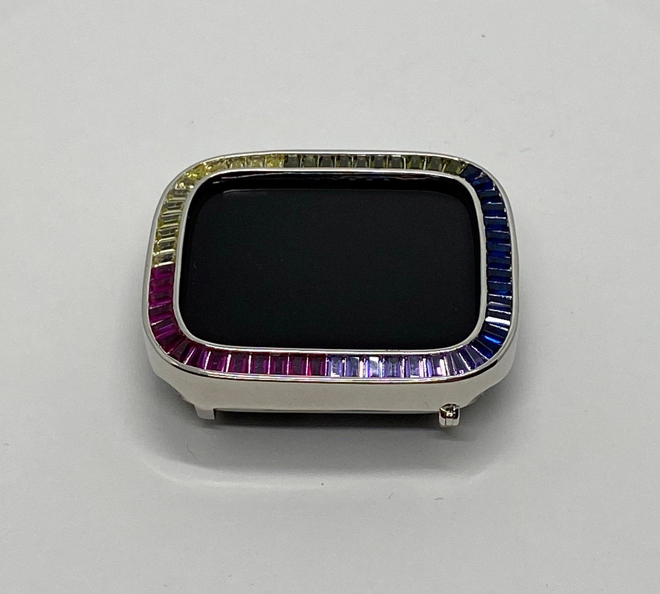 Rainbow Apple Watch Cover 40mm 41mm 44mm 45mm Silver Apple Watch Case Baguette Lab Diamond Iwatch Candy Bling Series 2-9 SE