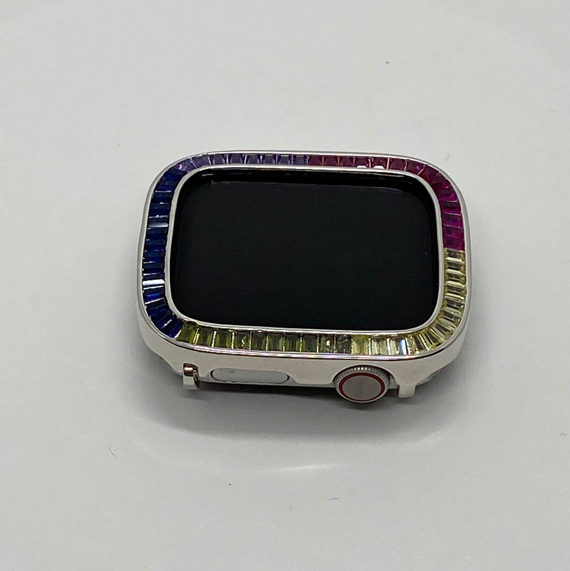 Custom Rainbow Apple Watch Bezel Cover 38mm 40mm 41mm 42mm 44mm 45mm Silver Apple Watch Case Bumper Iwatch Candy Bling