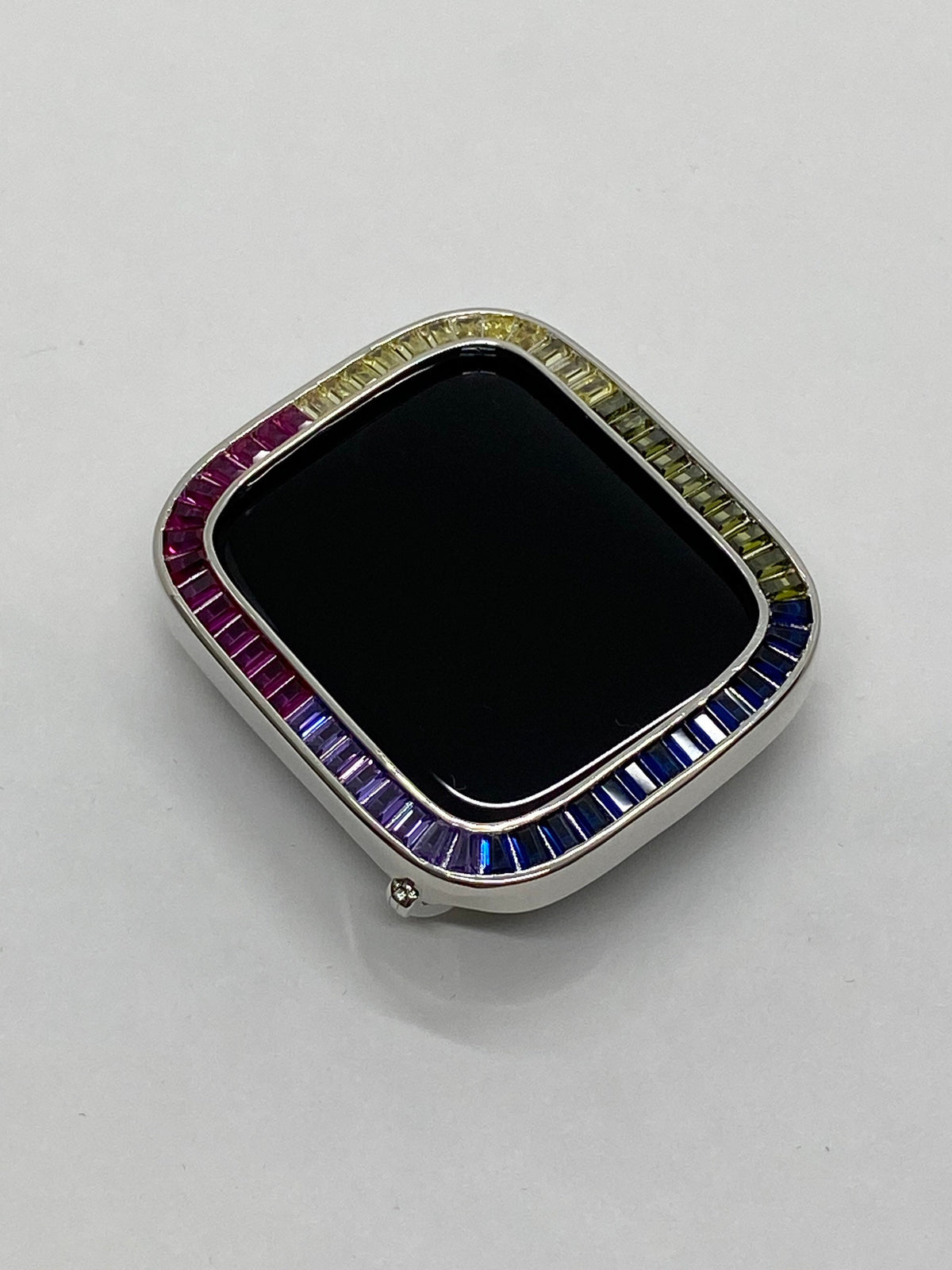 Rainbow Apple Watch Cover 40mm 41mm 44mm 45mm Silver Apple Watch Case Baguette Lab Diamond Iwatch Candy Bling Series 2-9 SE