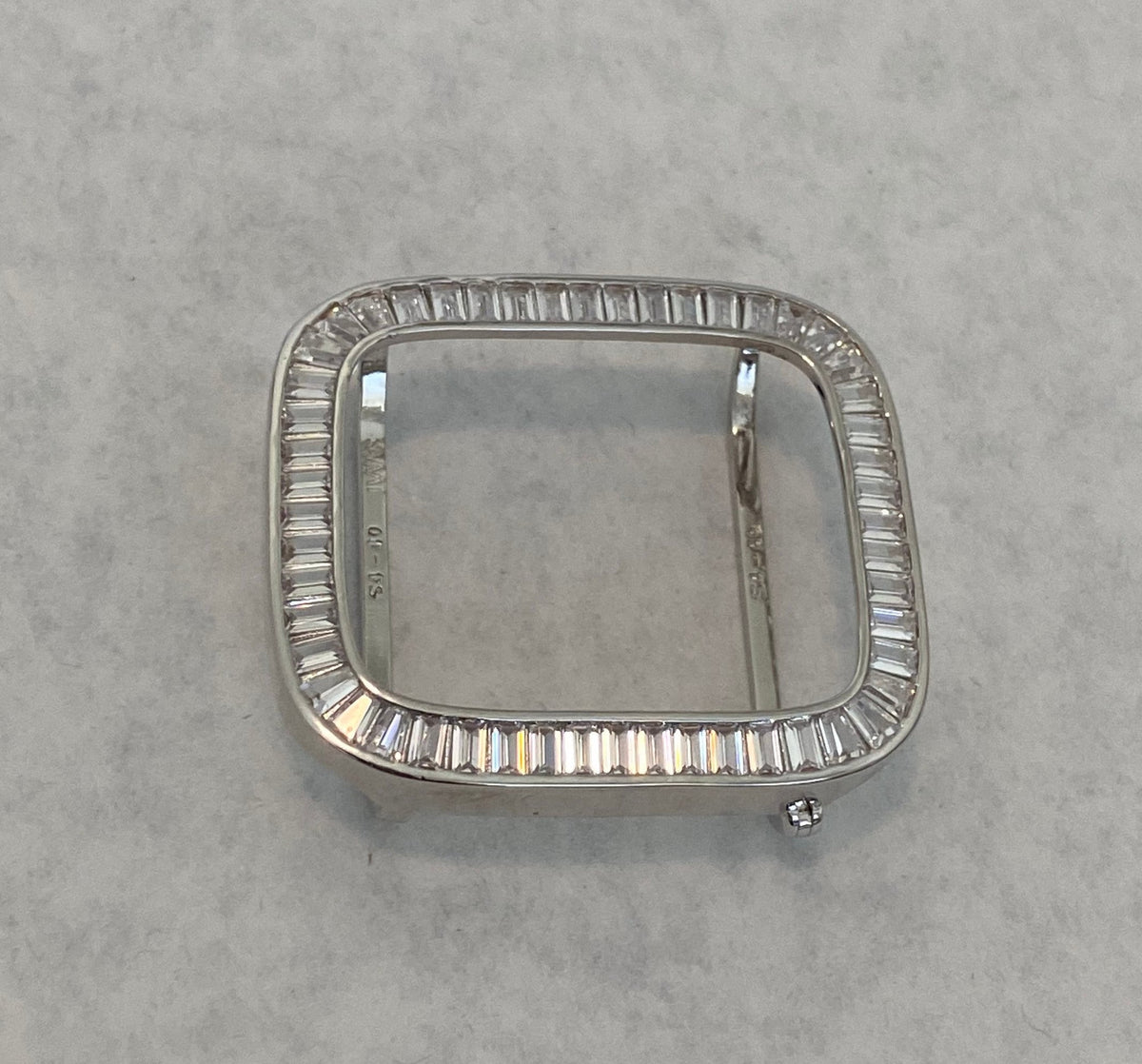Series 10-11 Apple Watch Cover 38mm-46mm Lab Diamond Bezel Baguettes Silver Apple Watch Case