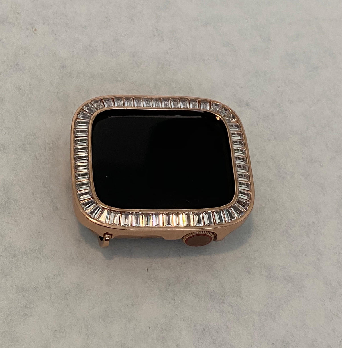 42mm 46mm Yellow Gold Apple Watch Cover Lab Diamond Baguette Bezel 38-46mm Series 10-11