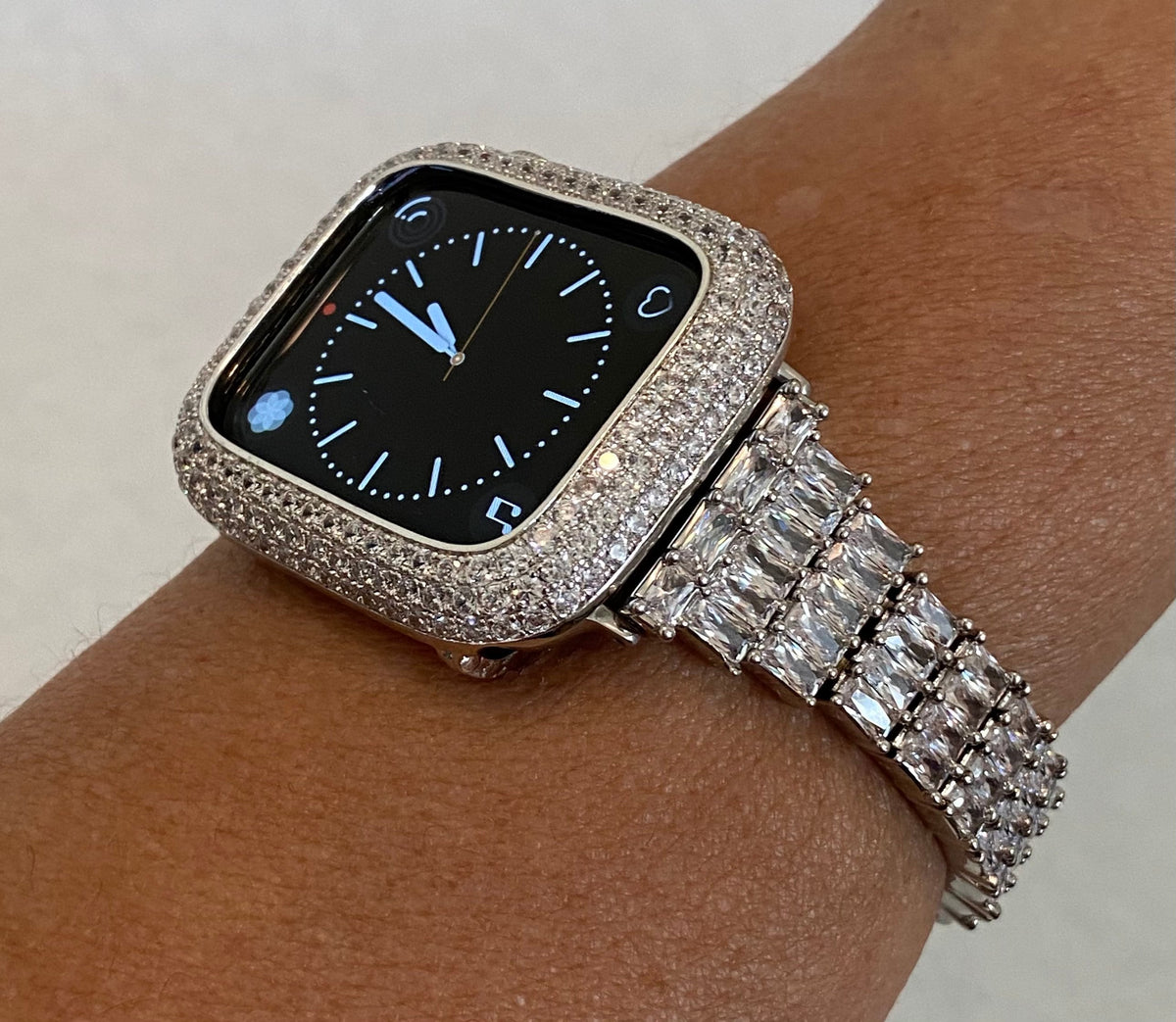 Bling Apple Watch Band Women Silver 41mm 45mm 49mm Ultra High End Crystal & or Apple Watch Case Lab Diamond Bezel Cover Iwatch Candy