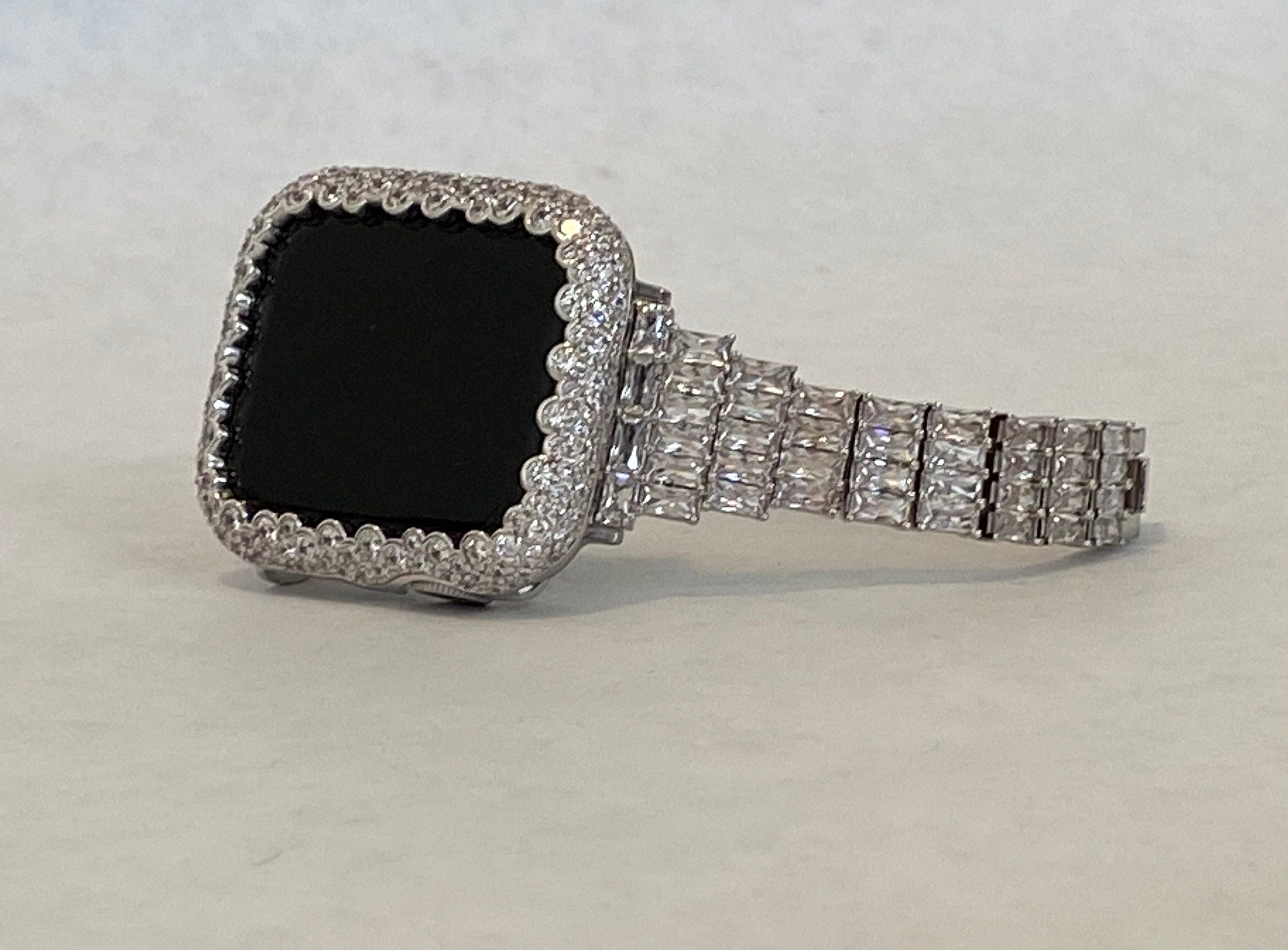 Series 2-11 Bling Apple Watch Band Silver Bracelet Swarovski Crystals & or Apple Watch Cover Lab Diamond Bezel Iphone Watch Case Bling