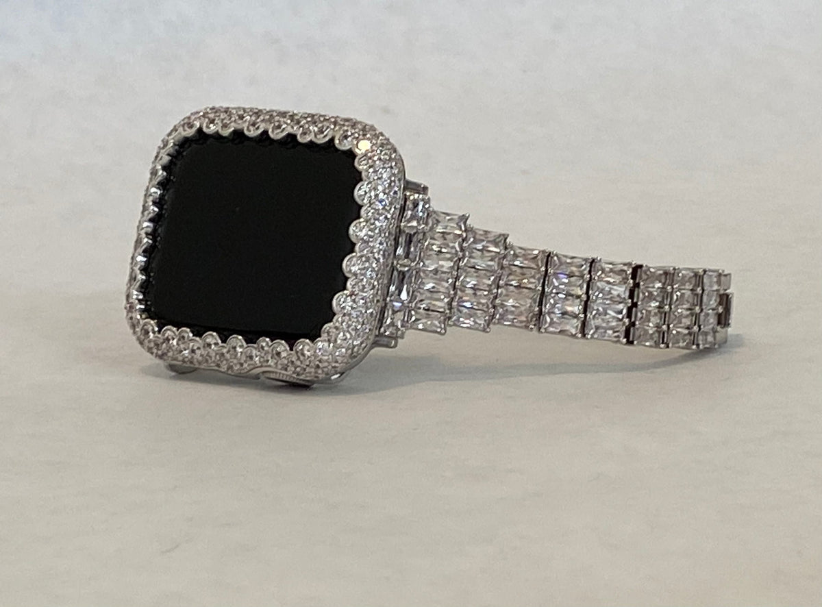 Series 2-11 Bling Apple Watch Band Silver Bracelet High End Crystals & or Apple Watch Cover Lab Diamond Bezel Iphone Watch Case Bling
