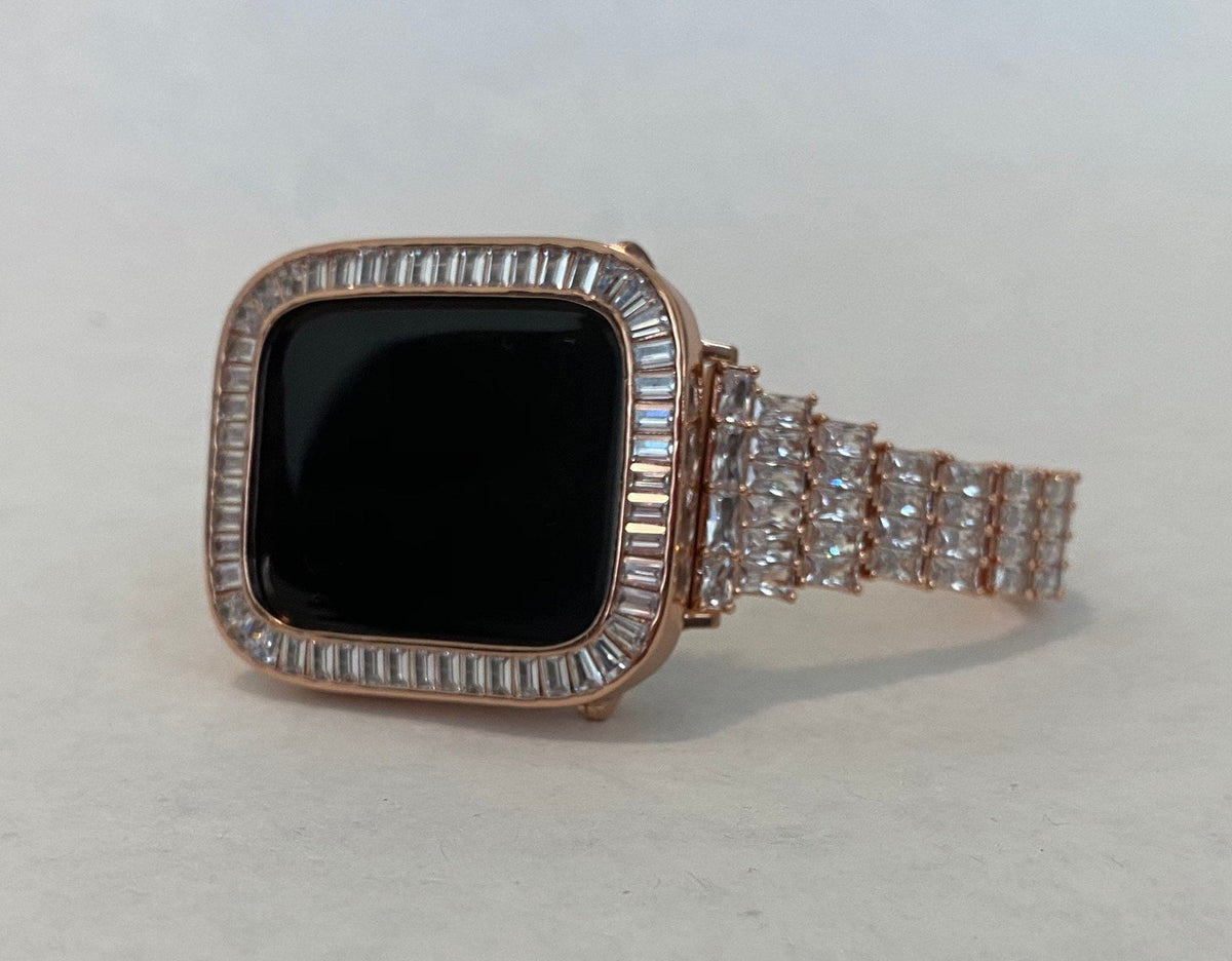 Series 2-11 Apple Watch Band Rose Gold Baguette Swarovski Crystals & or Apple Watch Case Lab Diamond Bezel Apple WatchCover 38mm-46mm Bling