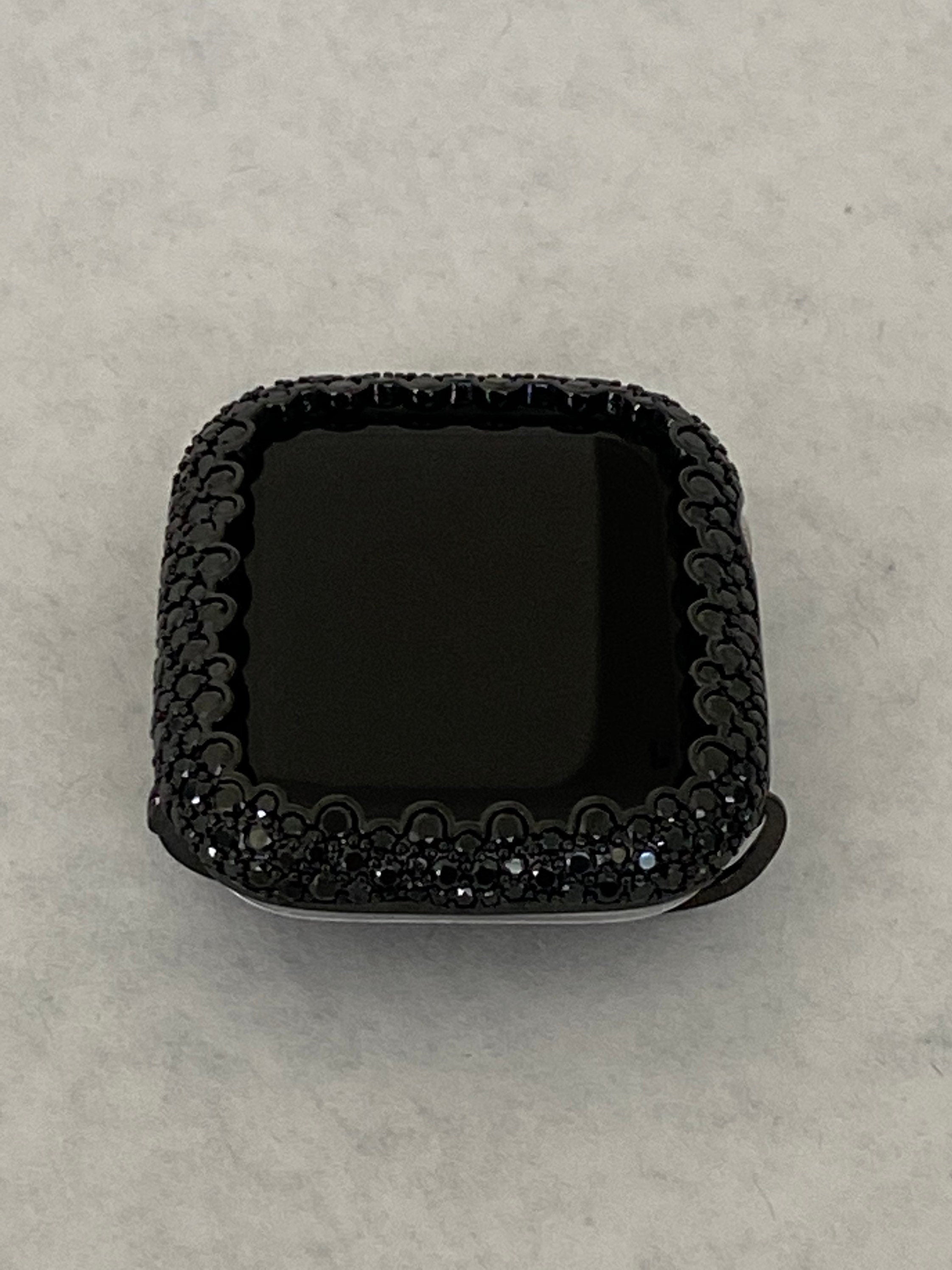 Black on Black Apple Watch Cover 41mm 45mm 49mm Ultra Apple Watch Case Lab Diamond Smartwatch Bumper 38-44mm Series 2-10 Gift for he6