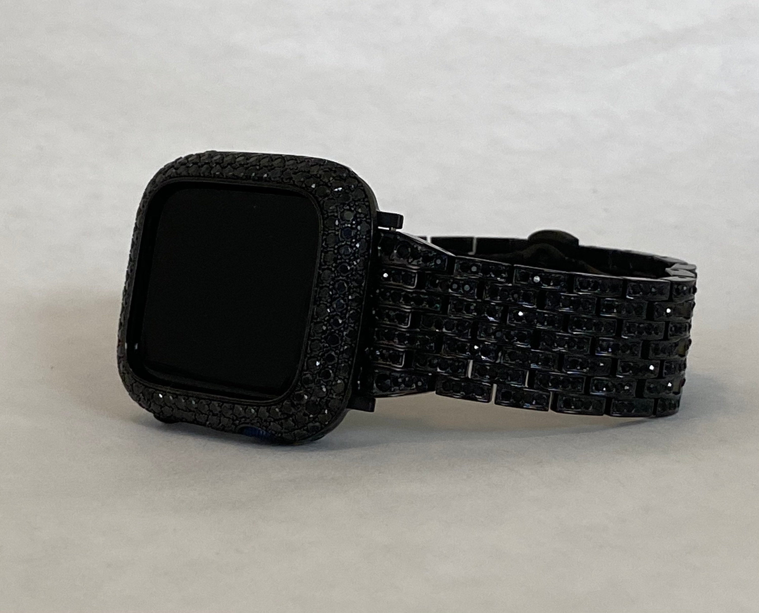 Stainless Steel Black Apple Watch Band Swarovski Crystal & or Apple Watch Case Lab Diamond Bezel 38mm-49mm Apple Watch Cover Bling Series 10