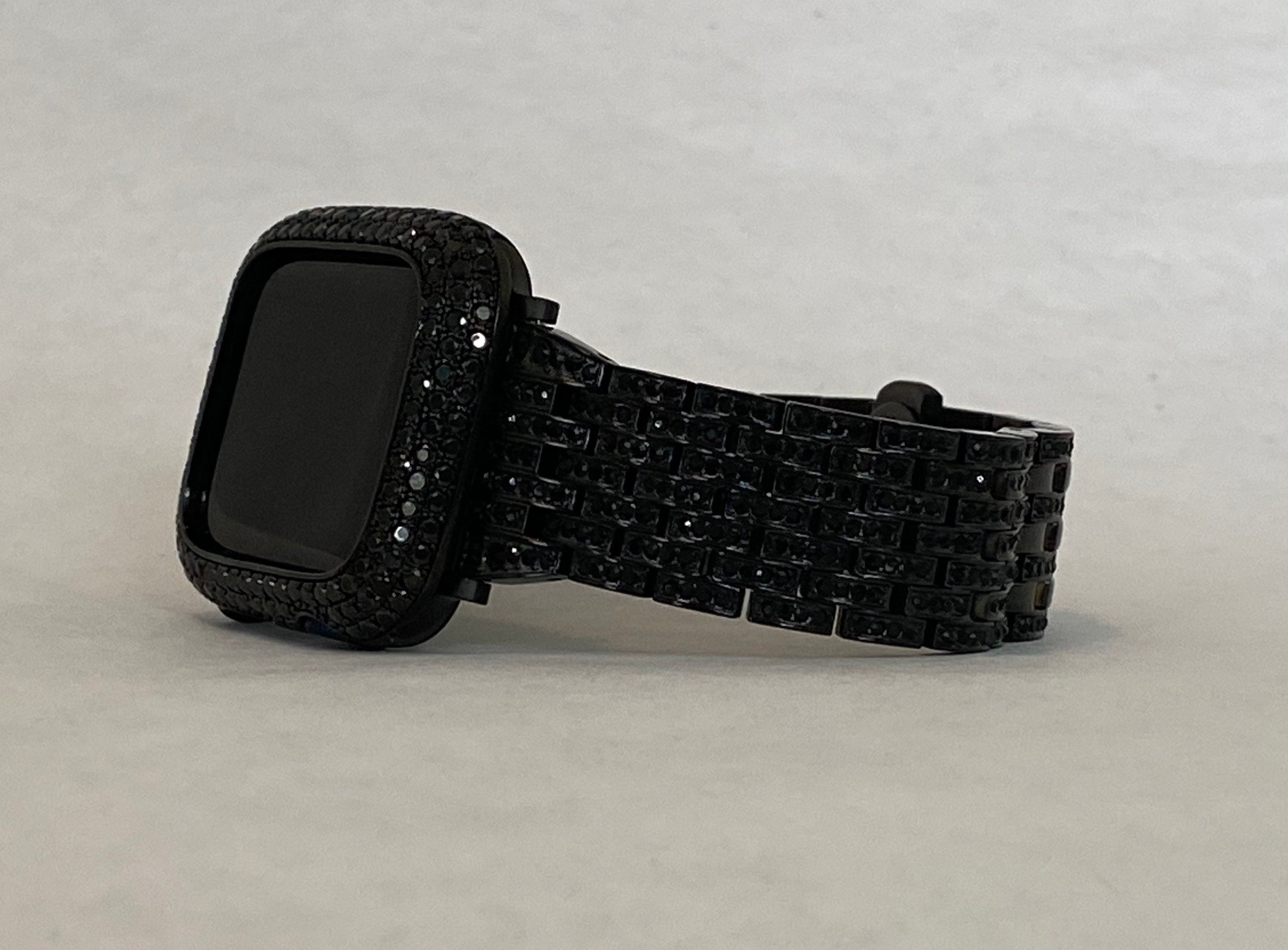 Stainless Steel Black Apple Watch Band Swarovski Crystal & or Apple Watch Case Lab Diamond Bezel 38mm-49mm Apple Watch Cover Bling Series 11