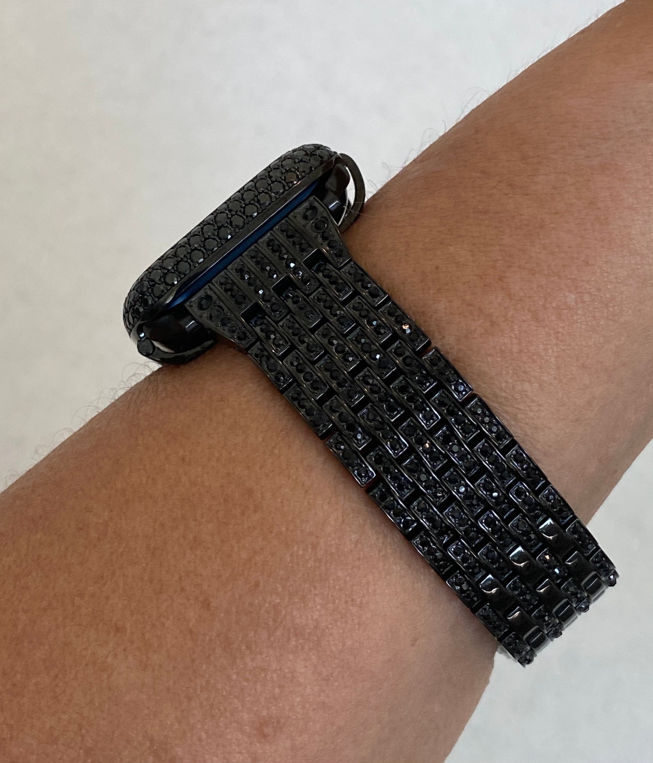 Stainless Steel Black Apple Watch Band Swarovski Crystal & or Apple Watch Case Lab Diamond Bezel 38mm-49mm Apple Watch Cover Bling Series 11