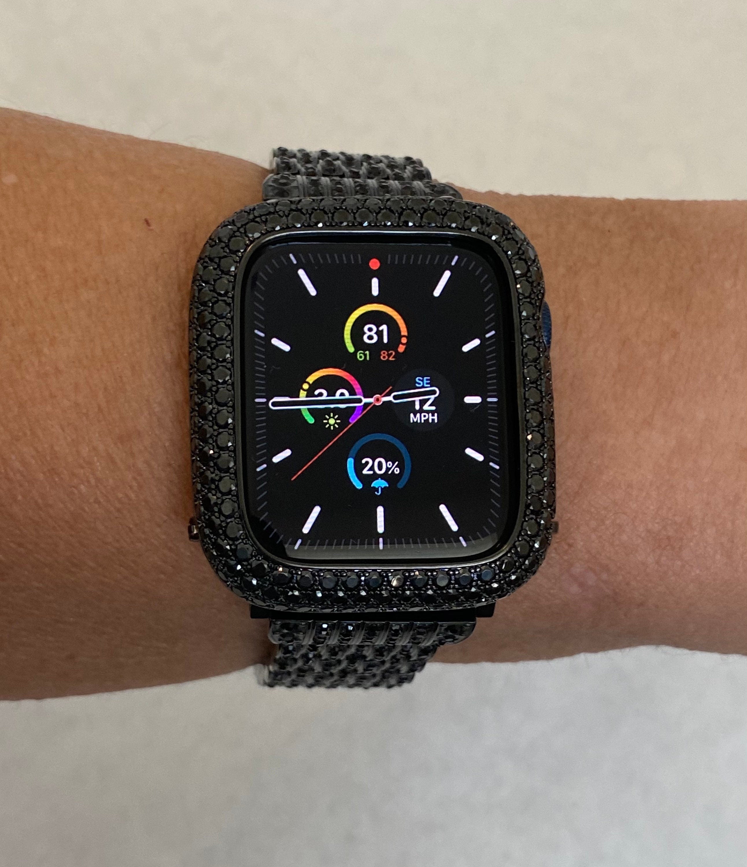 Stainless Steel Black Apple Watch Band Swarovski Crystal & or Apple Watch Case Lab Diamond Bezel 38mm-49mm Apple Watch Cover Bling Series 11