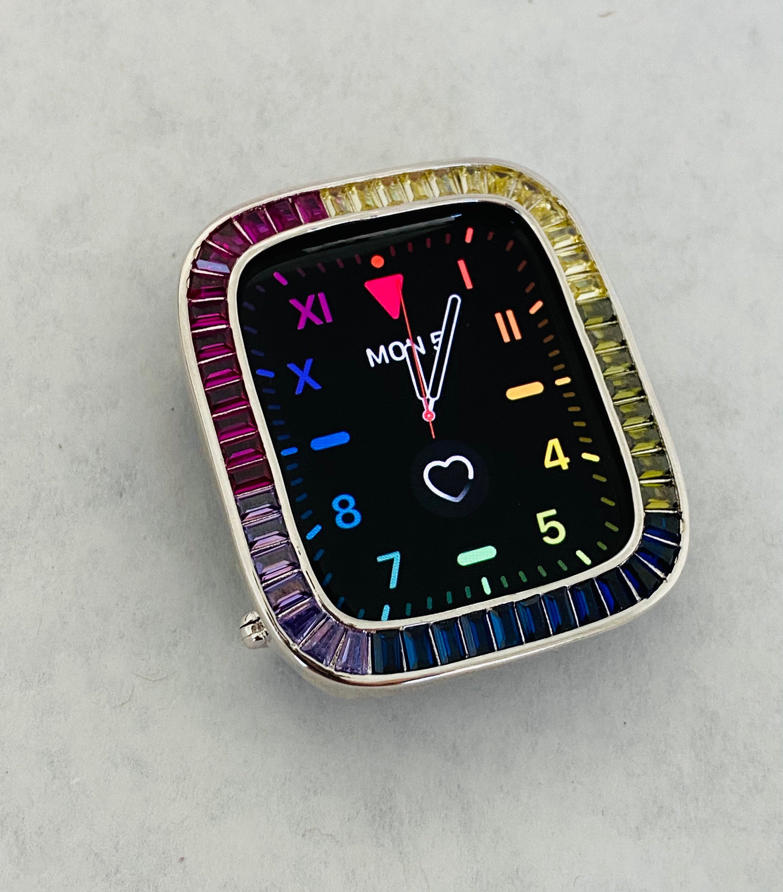 Custom Rainbow Apple Watch Bezel Cover 38mm 40mm 41mm 42mm 44mm 45mm Silver Apple Watch Case Bumper Iwatch Candy Bling