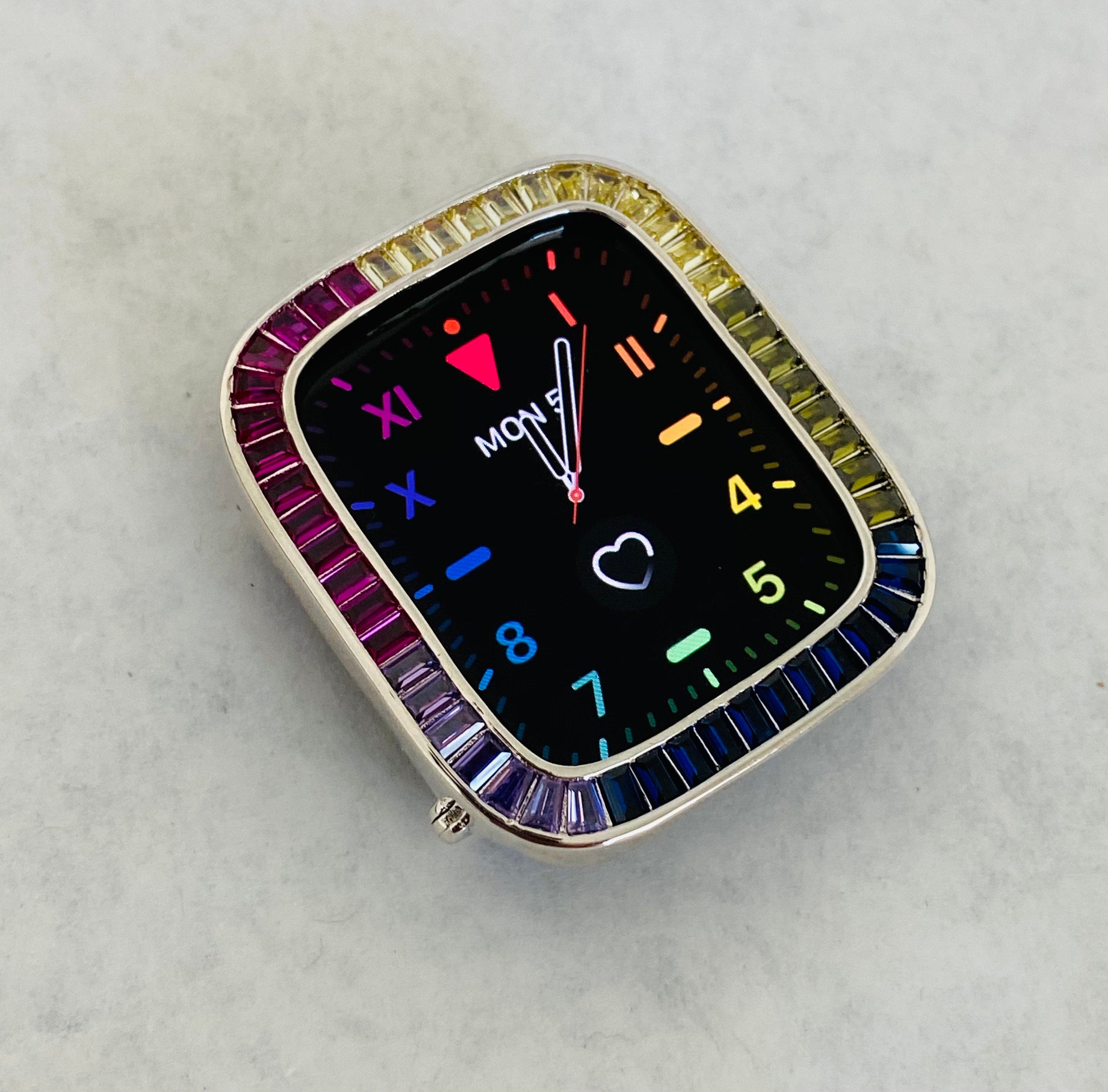 Custom Rainbow Apple Watch Bezel Cover 38mm 40mm 41mm 42mm 44mm 45mm Silver Apple Watch Case Bumper Iwatch Candy Bling