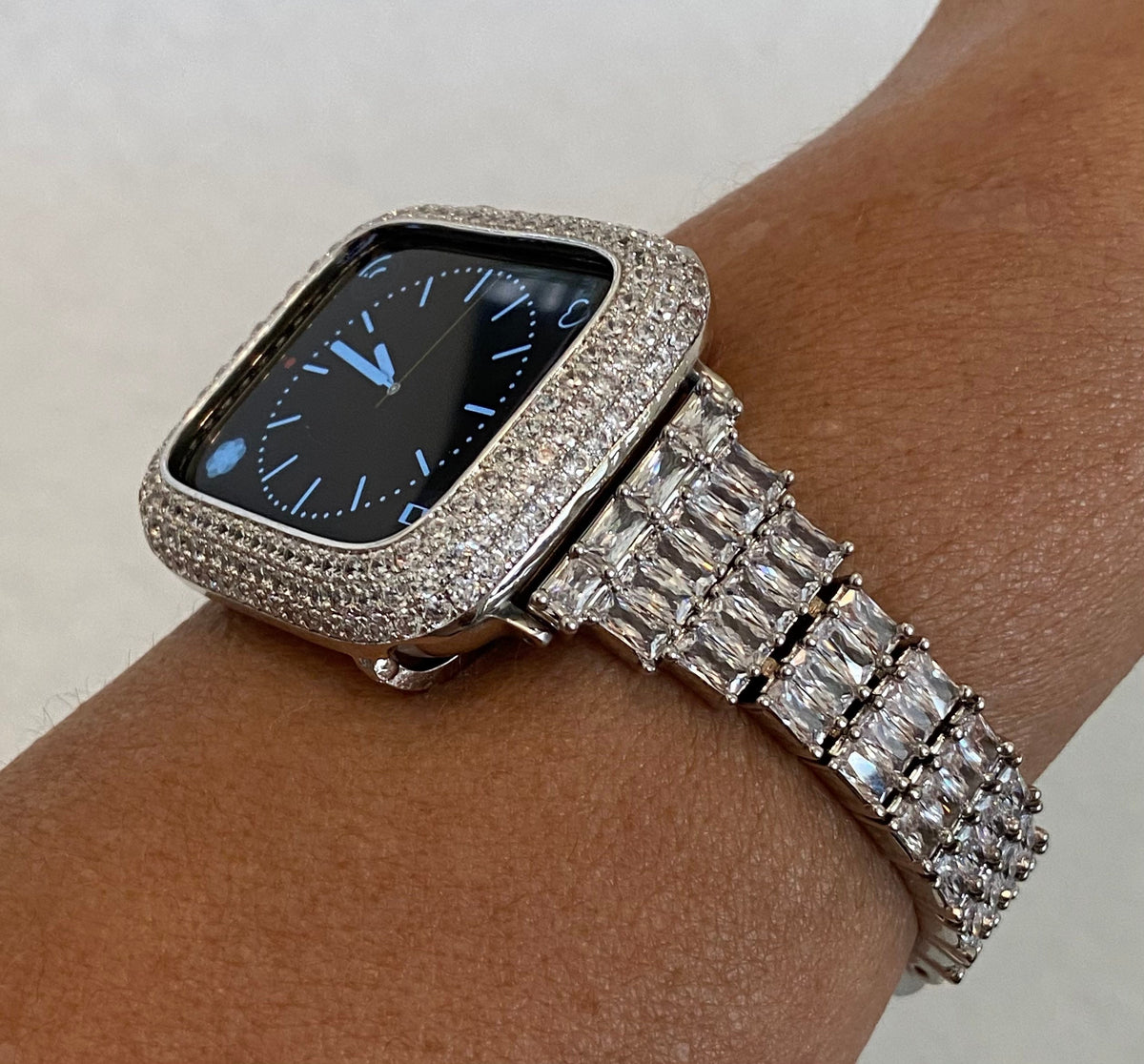 Bling Apple Watch Band Women Silver 41mm 45mm 49mm Ultra High End Crystal & or Apple Watch Case Lab Diamond Bezel Cover Iwatch Candy