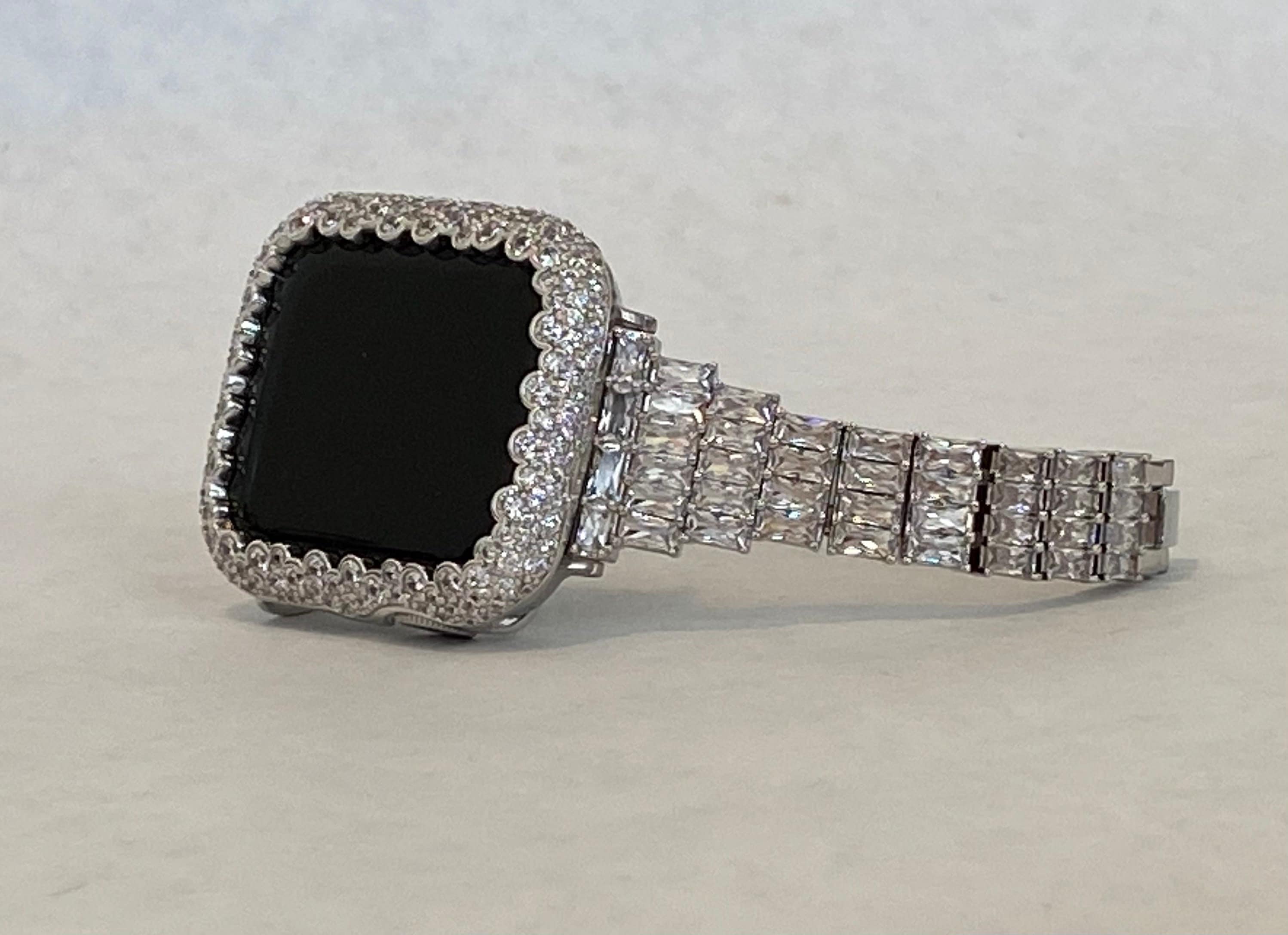 Series 2-11 Bling Apple Watch Band Silver Bracelet Swarovski Crystals & or Apple Watch Cover Lab Diamond Bezel Iphone Watch Case Bling