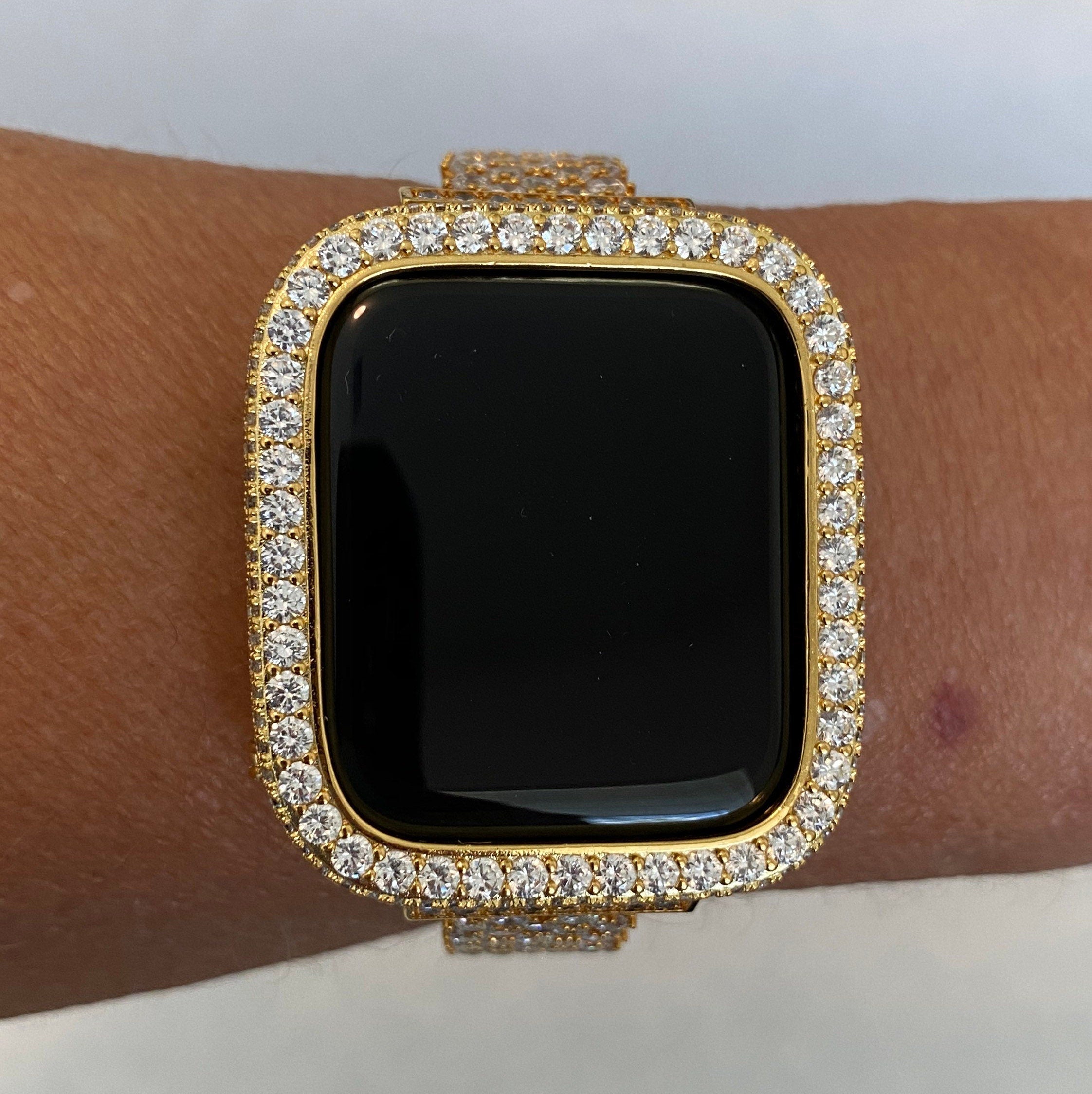 Apple Watch Cover Gold Lab Diamond Bezel Smartwatch Bumper Bling 38mm 40mm 41mm 42mm 44mm 45mm 46mm 49mm Ultra Series 2-10 SE Iwatch Case