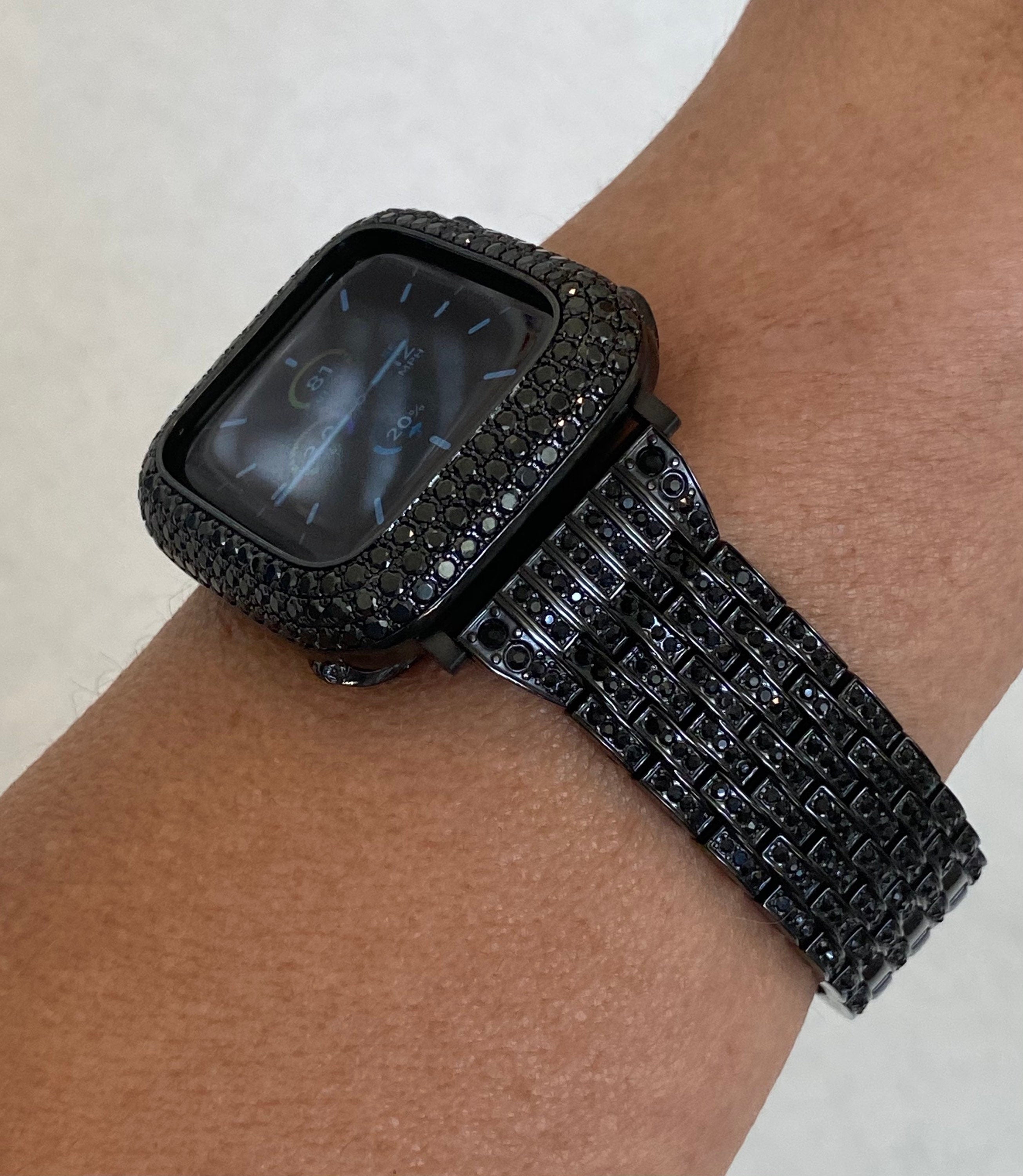Stainless Steel Black Apple Watch Band Swarovski Crystal & or Apple Watch Case Lab Diamond Bezel 38mm-49mm Apple Watch Cover Bling Series 11
