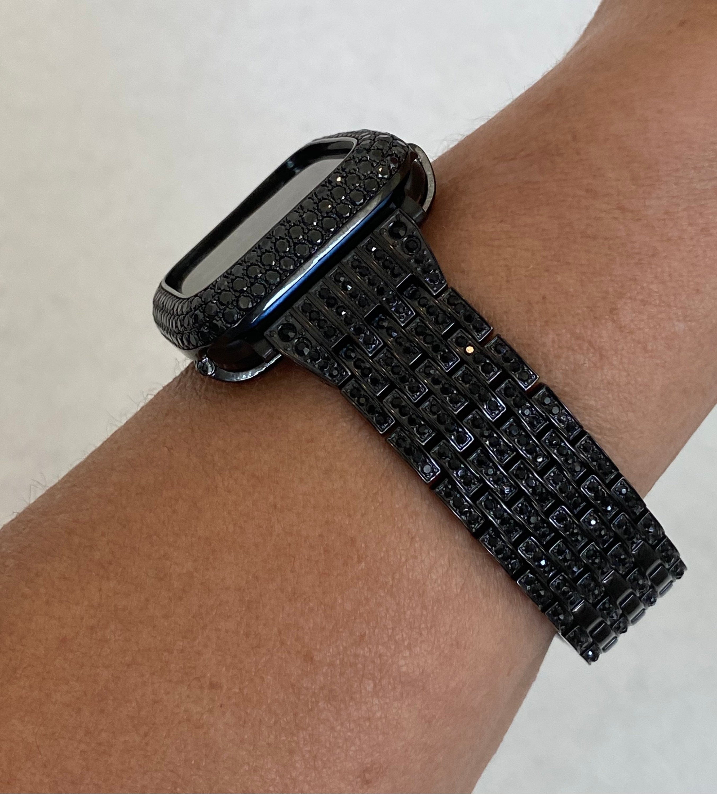 Stainless Steel Black Apple Watch Band Swarovski Crystal & or Apple Watch Case Lab Diamond Bezel 38mm-49mm Apple Watch Cover Bling Series 11